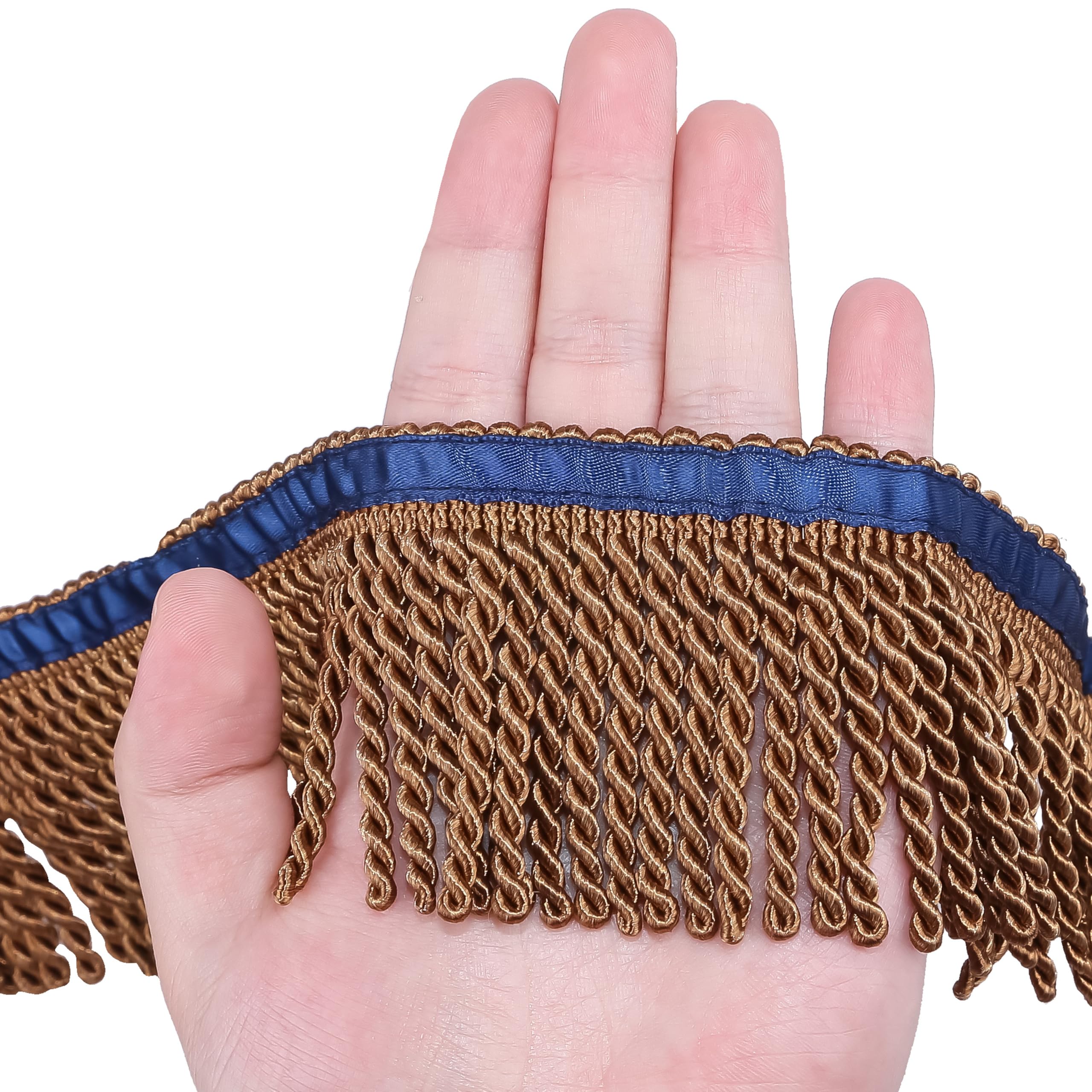 HedongHexi Bullion Fringe Trim and Embellishments 5 Yard X 2.5 Inches Fabric Trims Sewing DIY Decoration for Clothes Gold Hebrew Fringes with Blue