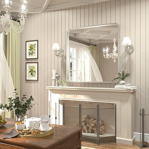 Miniatura 8 de TETOTE - Espejo cuadrado para pared de baño de 36 x 36 pulgadas con marco de metal cepillado color níquel plateado, espejo moderno de tocador estilo