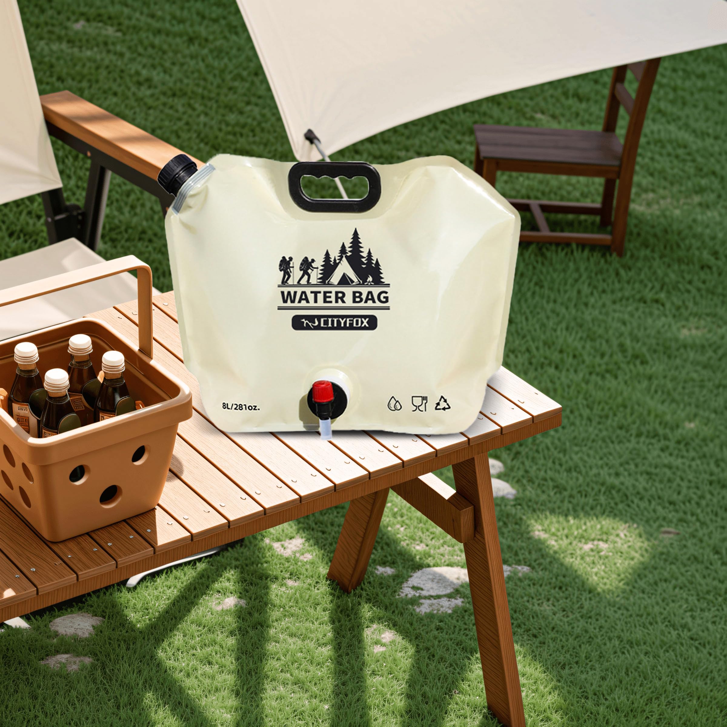 LUCYLANKER Borsa per Acqua Potabile Pieghevole da Esterno, Contenitore per Acqua Potabile da 8 Litri di Grande capacità, Senza BPA, Adatta per Esterni, Barbecue, Picnic e Campeggio