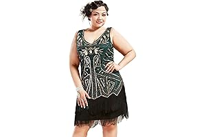 1920s Women's Plus Size Flapper Dresses V Neck Beaded Fringed Great Gatsby Dress