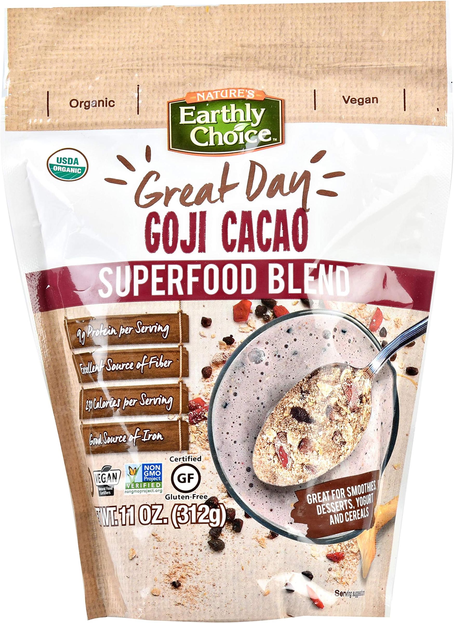 Natures Earthly Choice Great Day Goji Cacao Superfood Blend, 11 Ounce, Pack of 1