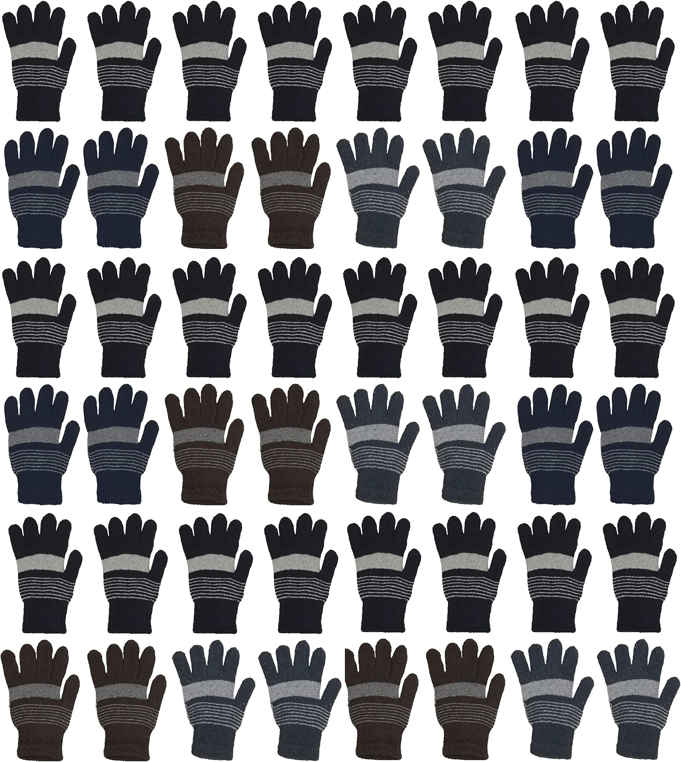 Sponsored Ad - 48 Pairs Winter Magic Gloves, Bulk Warm Brushed Interior, Stretchy Assorted Mens Womens