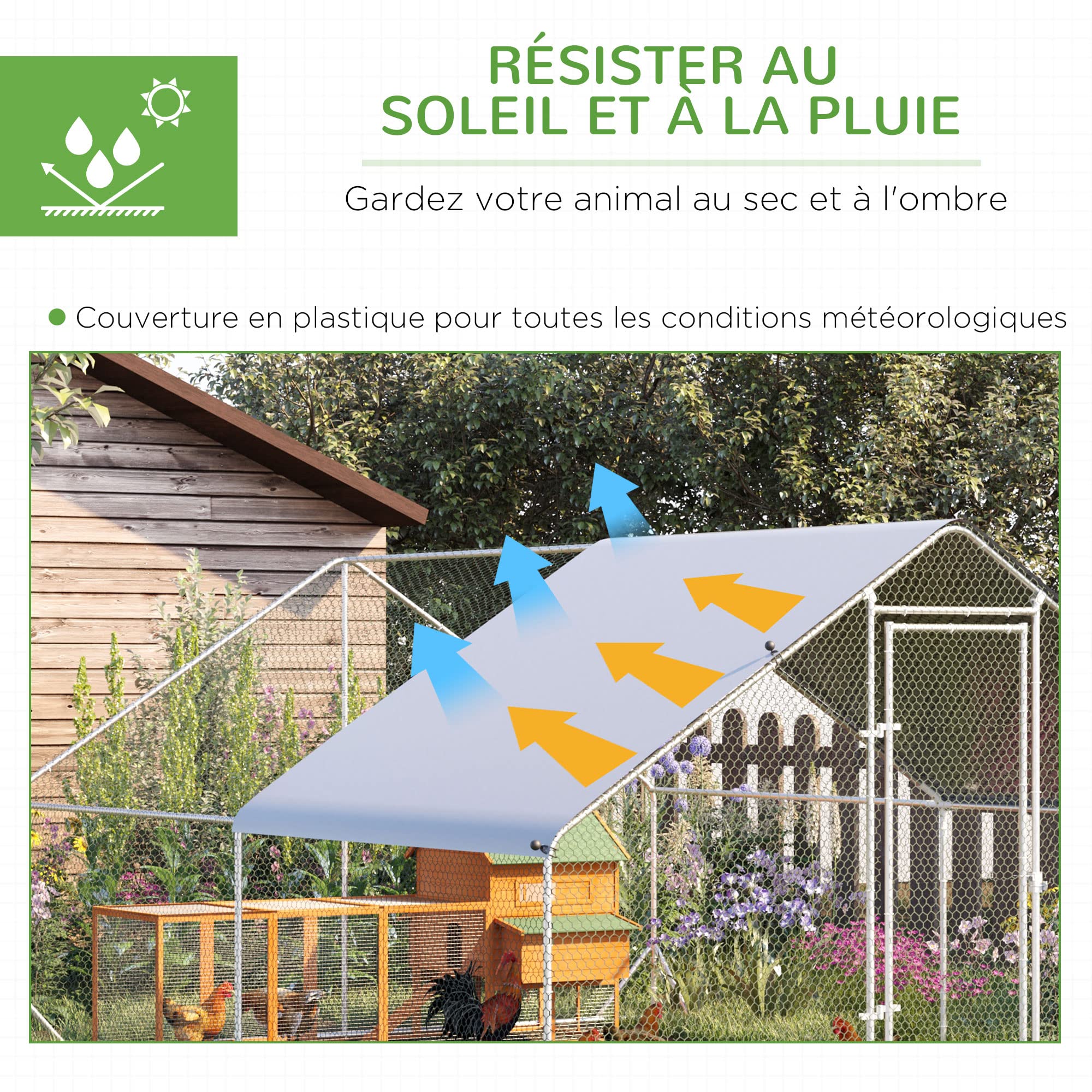 PawHut Enclos pour Poules XXL 12 m² Volière Extérieur Parc Grillagé 3x4x2m | Chenil, Volière, Parc Grillagé, Acier Galvanisé