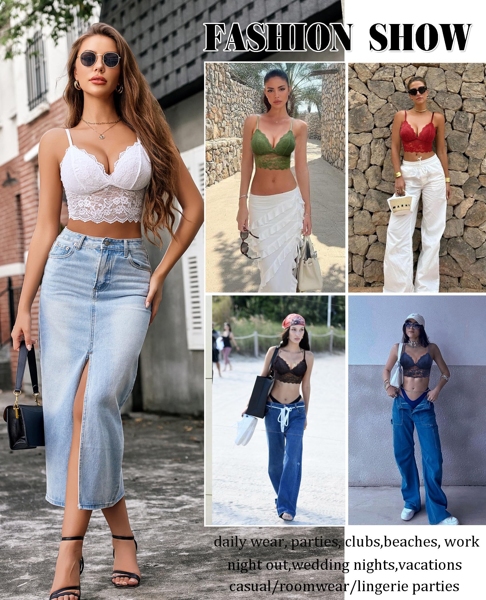 Avidlove Débardeur Femme Dentelle Sexy Crop Top Bralette Col V Camisole Dos Découpé Bretelles Haut Court en Dentelle