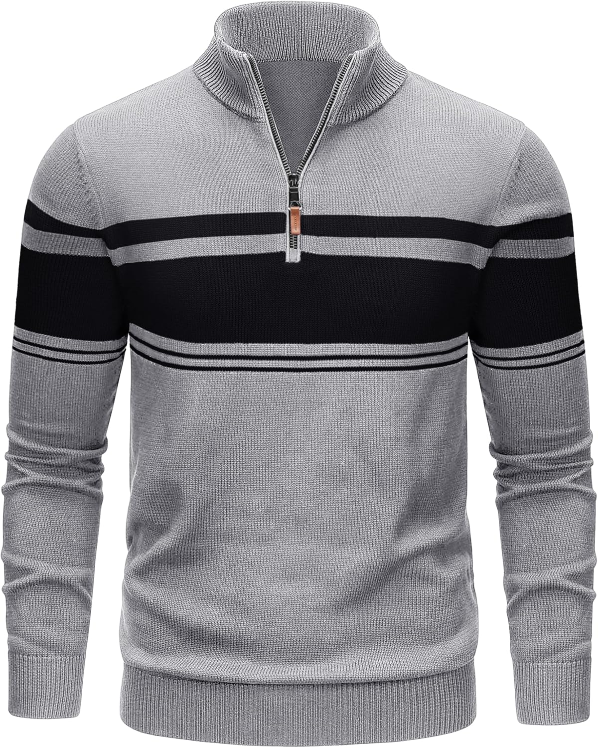 TACVASEN Men's Quarter Zip Sweaters Cotton Pullover Sweater Striped Casual Fall Winter Warm Pullover Sweatshirts