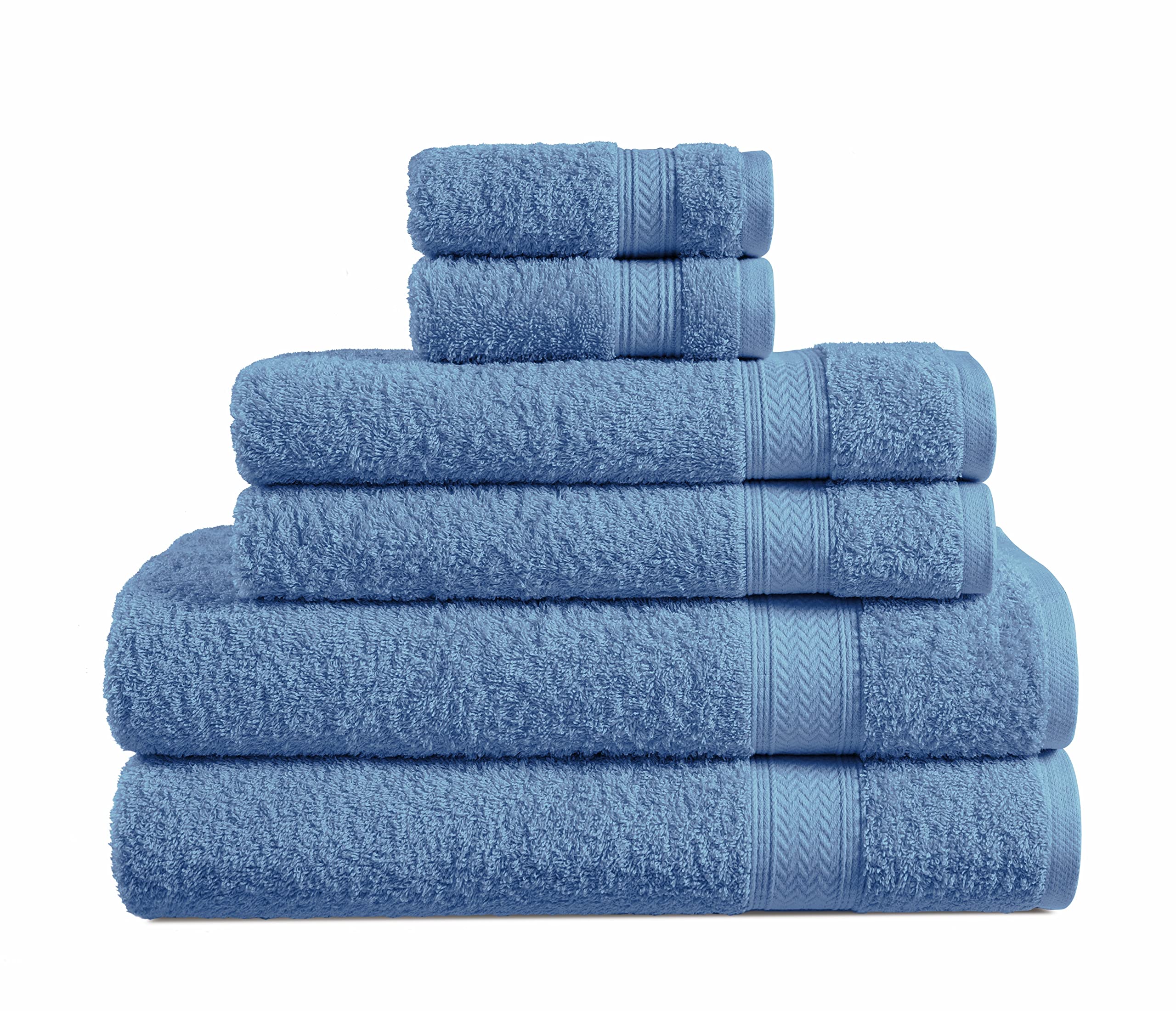LANE LINENBath Towels Set of 6-100% Cotton Bath Towels, Extra Large Bath Towels, Hotel Towels, 2 Bath Towels Bathroom Sets, 2 Hand Towels for Bathroom, 2 Wash Cloths for Body and Face - Cerulean Blue
