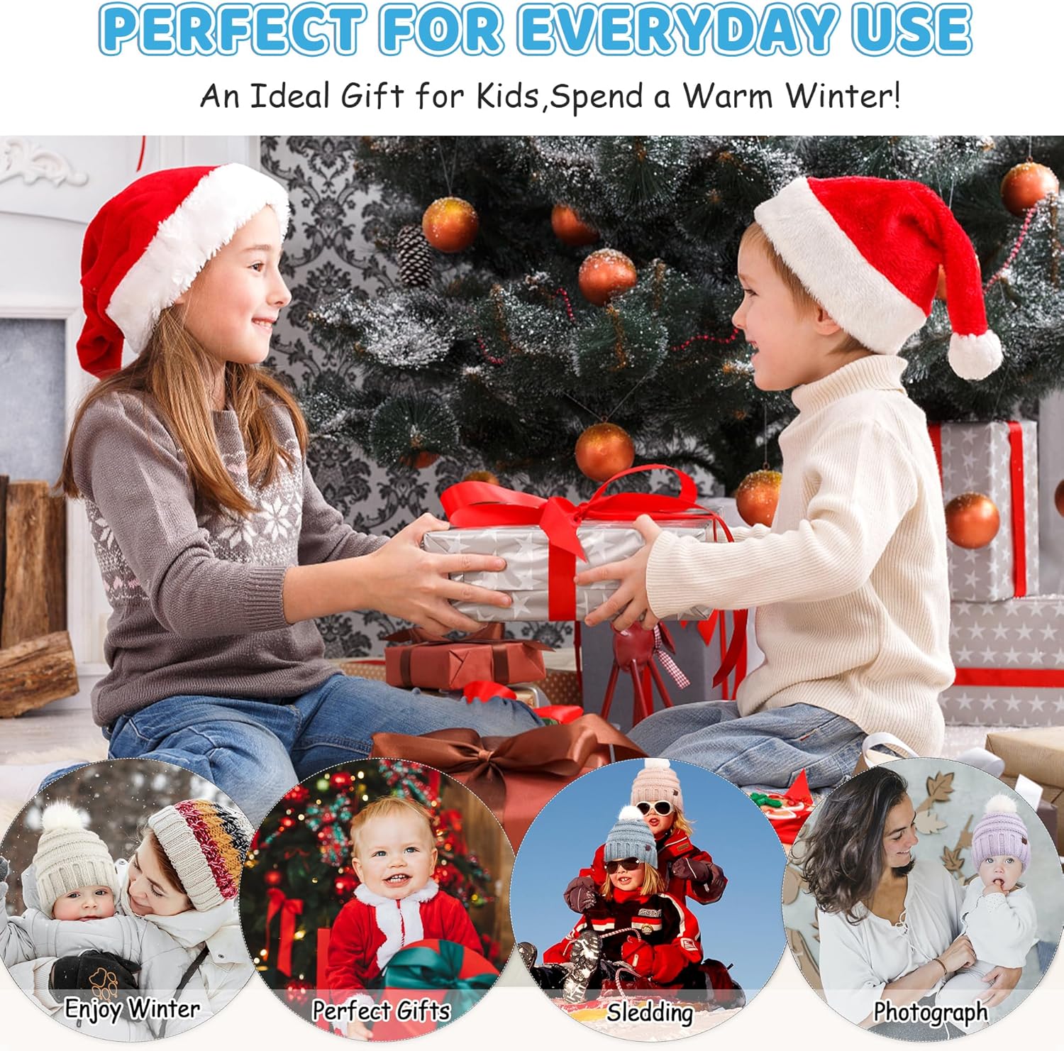 Toddler Kids Winter Warm Knit Beanie Hat Neck Warmer Scarf Gloves Set with Pompom Gifts for 2 3 4 5 6Years Old Girls Boys - Image 6