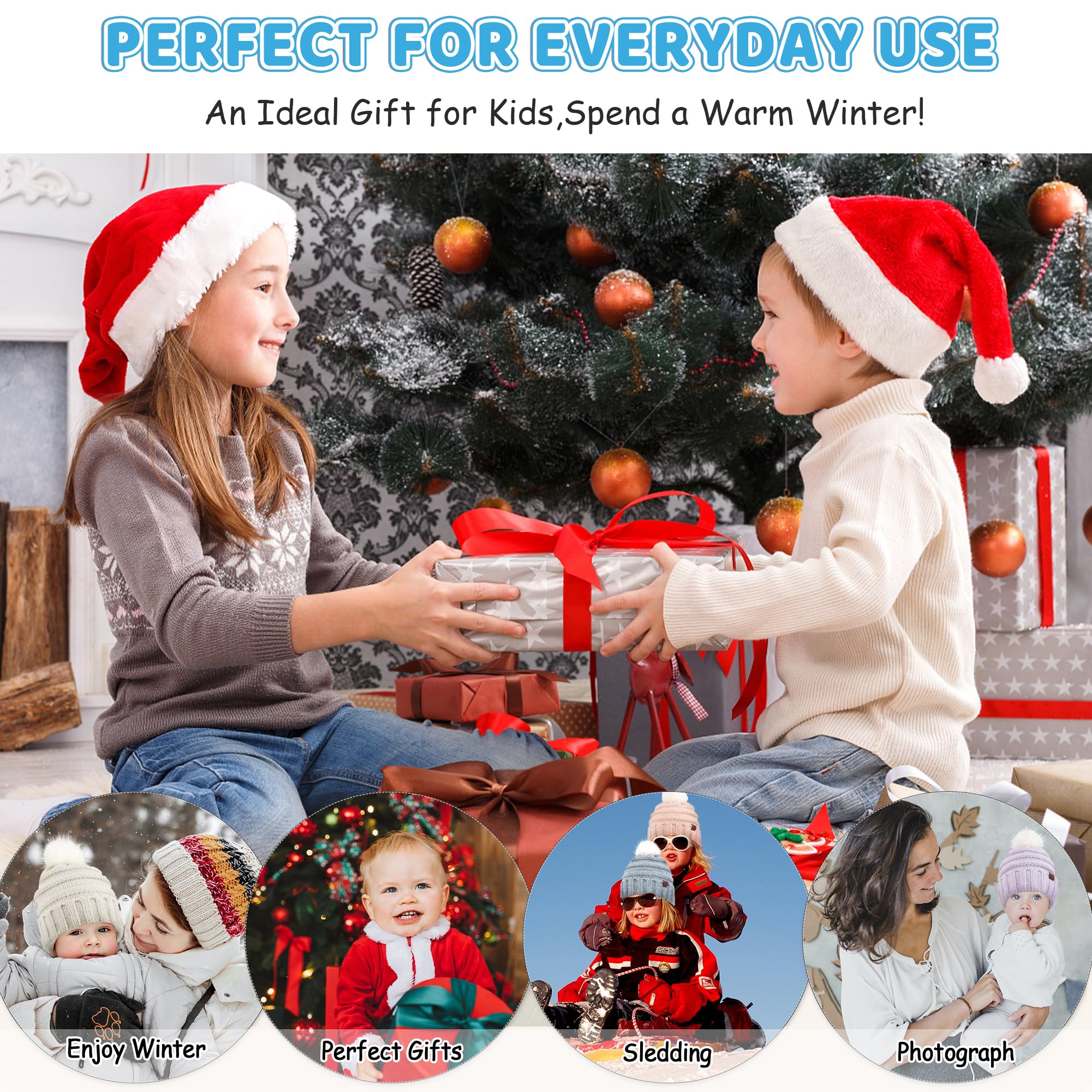 Bequemer Laden Enfants Hiver Bonnet Chaud Écharpe Cache Cou Gants Ensemble avec Pompon Doublé Polaire Cadeaux pour 2 3 4 5 6 Ans Fille Garcon Tout Petit