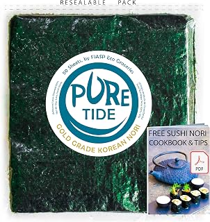 Sushi Nori Seaweed (50 Sheets, roasted in June 2023) | Korean Clean Waters | Family Farm | Top Grade | Free e-Book (Toasty&Umami)