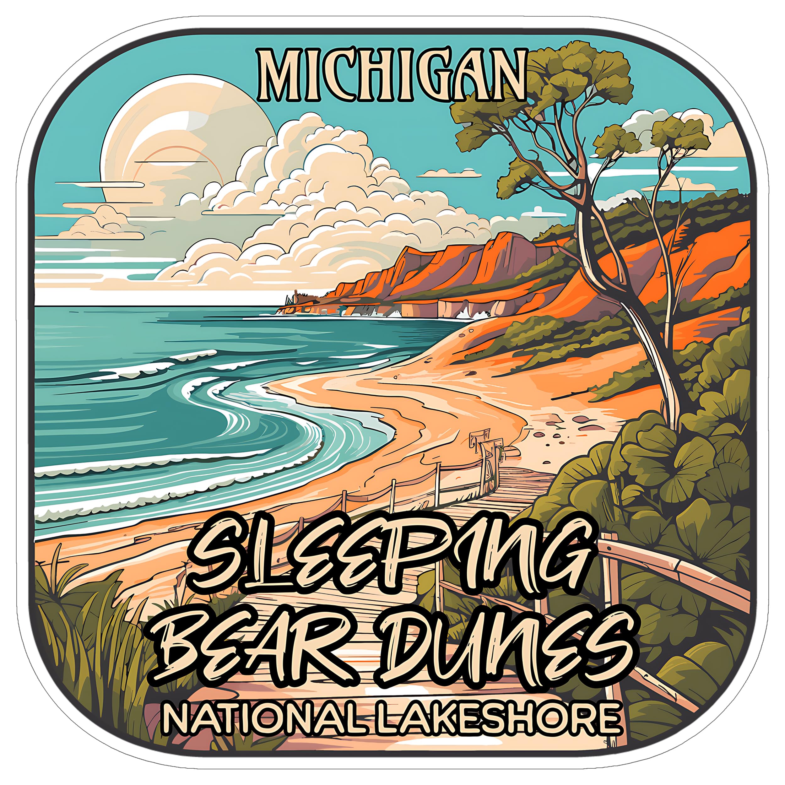 Sleeping Bear Dunes National Lakeshore Sticker 4 Inch Lake Waterfront - Waterproof Vinyl Decal for Laptop Water Bottle Car Tumbler - Durable Aesthetic