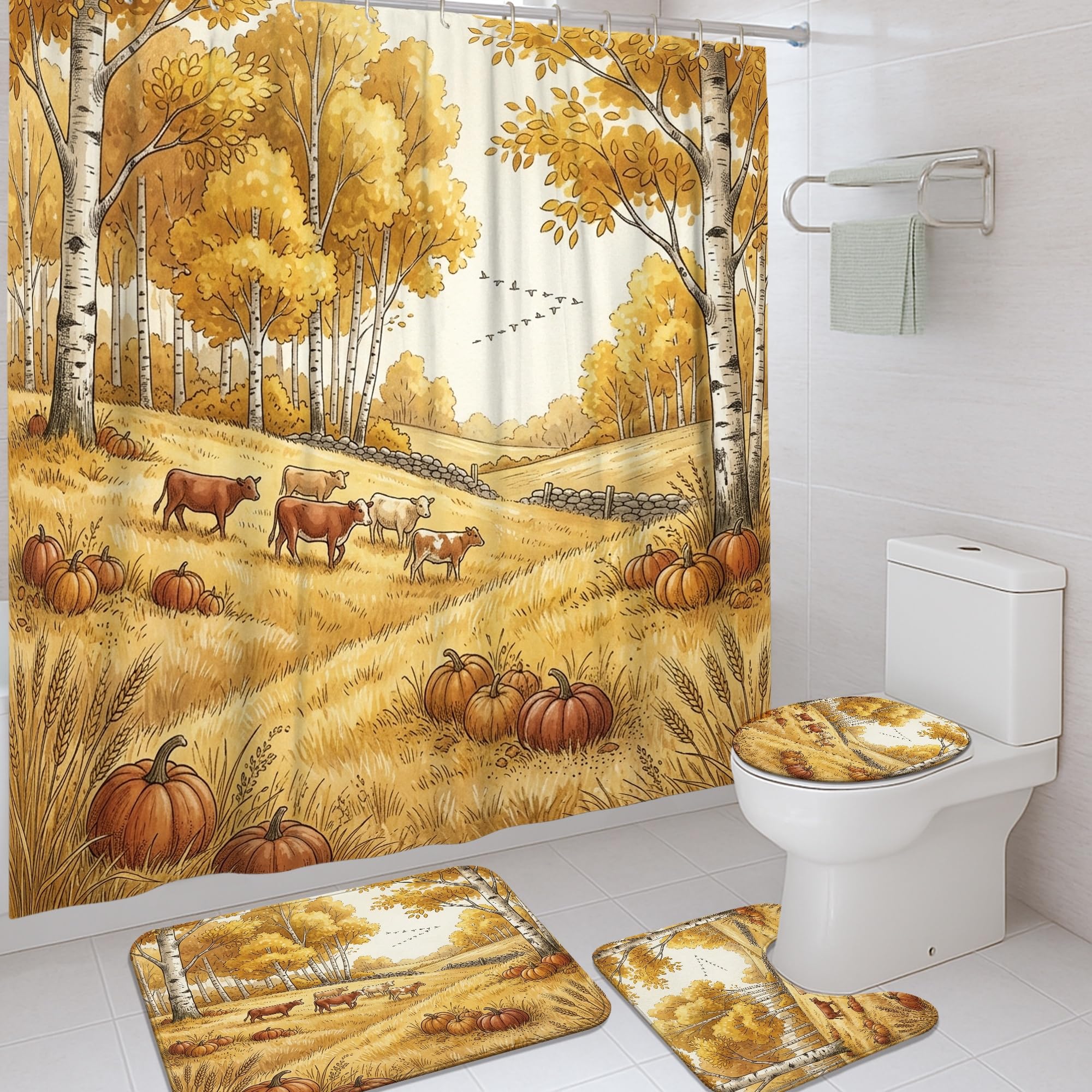 Rideaux de douche automne jaune en polyester imperméable pour baignoire d'appartement