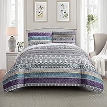 Caressma Boho Comforter Set Twin Size, All Season Reversible Bohemian Comforter Set,Ultra Soft Microfiber Breathable Bedding Set, Modern Pattern Printed Comforter Pillow Shams (68x90inches)