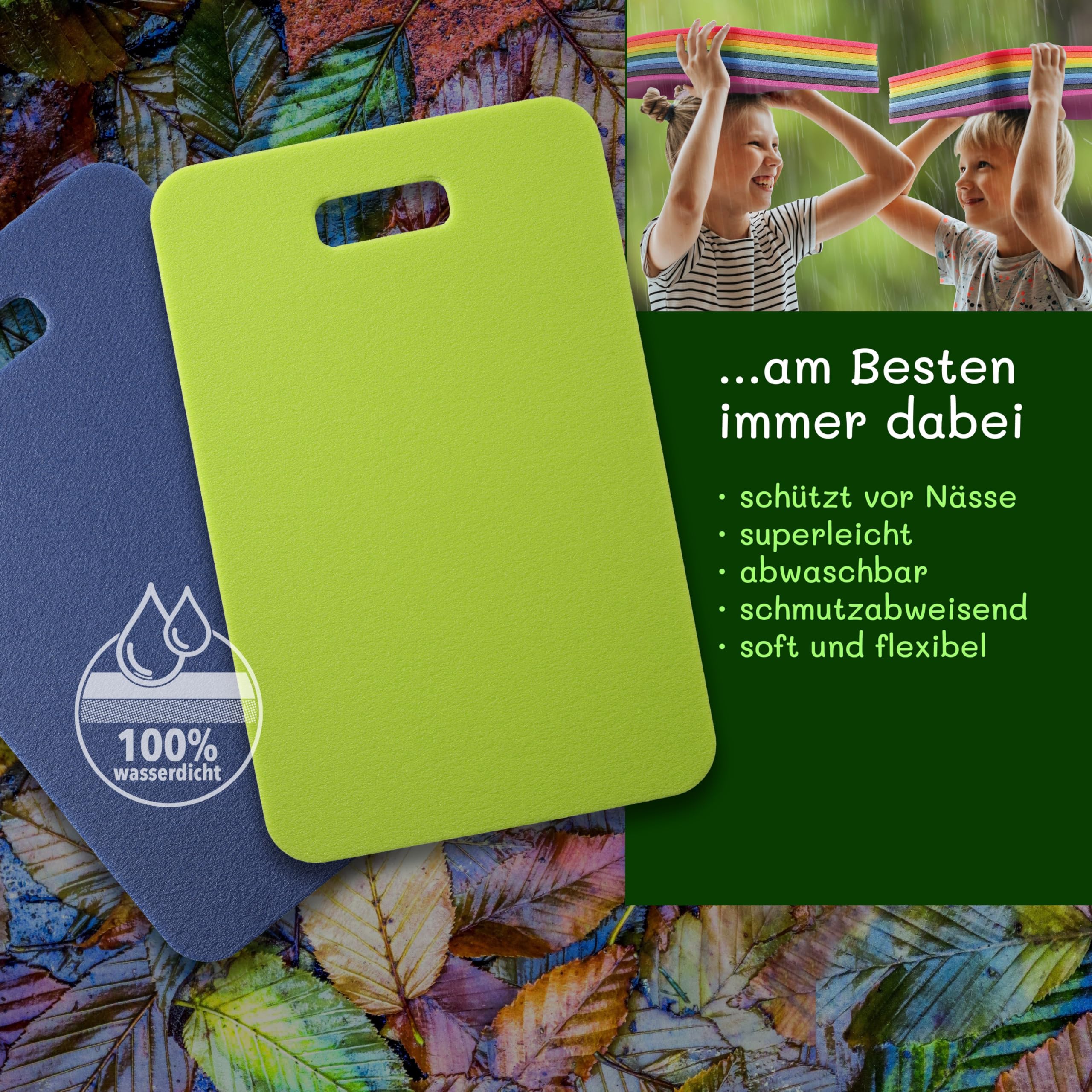 Yate 18er Set Sitzkissen – wasserdichte Outdoor Sitzunterlagen Viereckig mit Griff – Bunte Stuhlkissen in Regenbogenfarben – Ideal für Kindergarten, Schule, Ausflüge & Garten