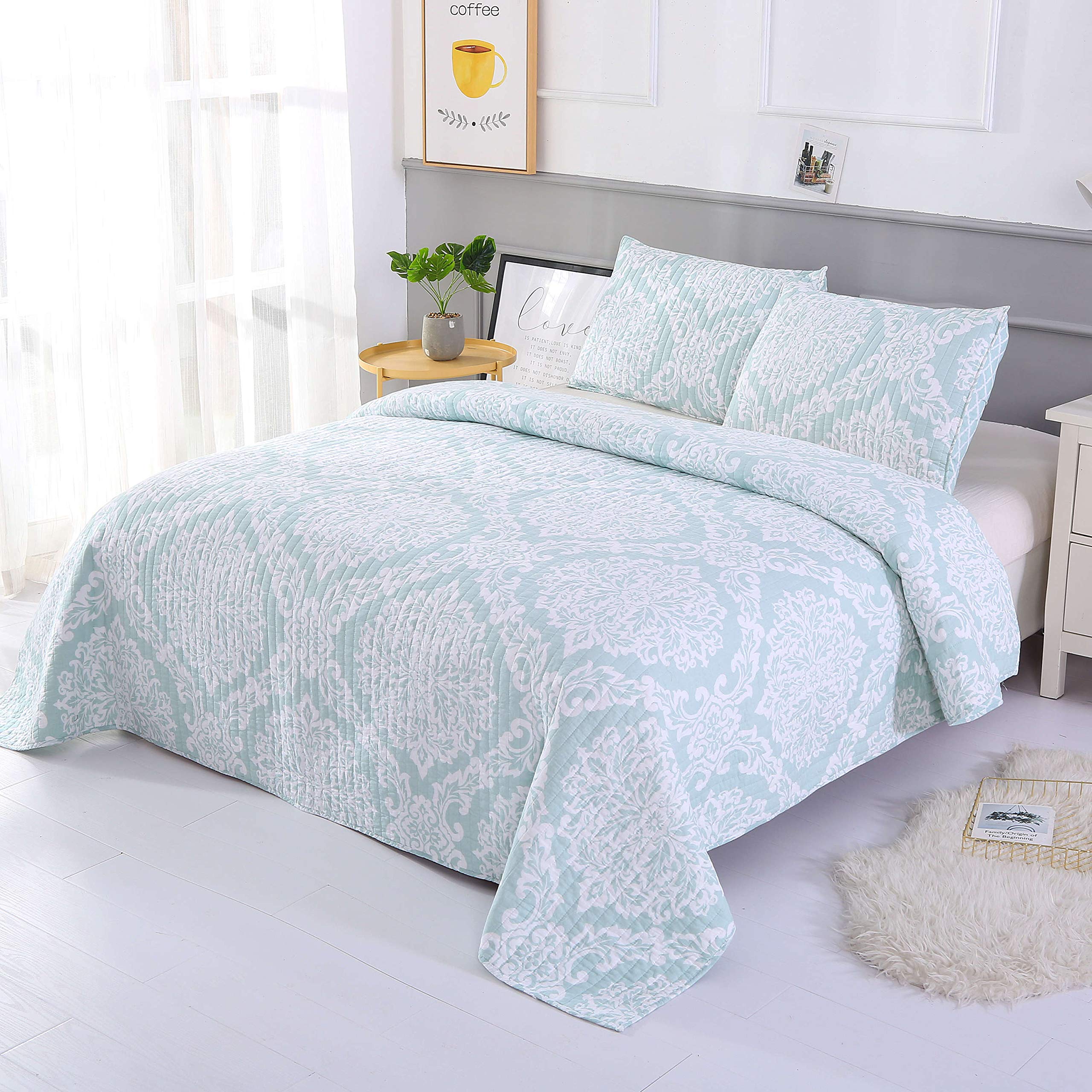 Bienven Quilted Vintage Shabby Chic Toile Bedspread/Comforter Throw Double Bed Blue (220 * 230cm)
