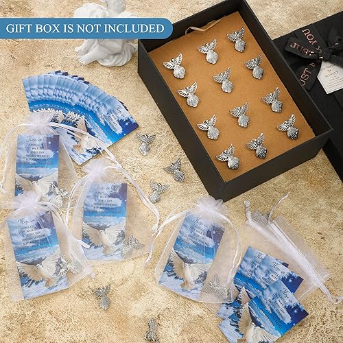 Miniatura 5 de Geosar Juego de 25 pines conmemorativos de ángel, fichas de bolsillo funerarias, guardián, ángel, tarjetas de poema con bolsas de organza, regalos
