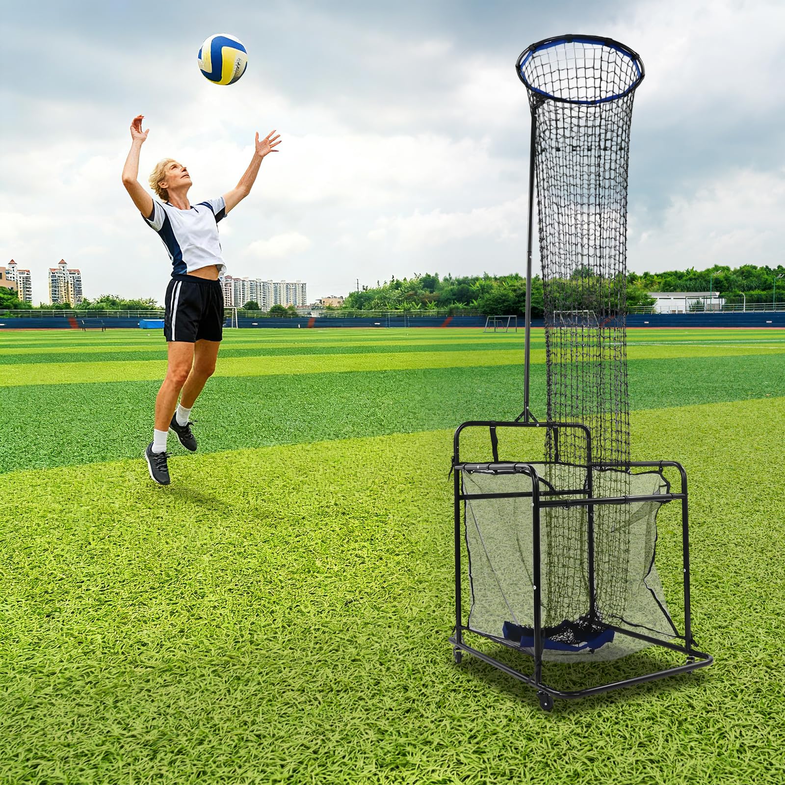 Volleyball-Setter-Trainernetz, Trainingsgerät mit Höhen und Winkelverstellbar, Tragbar für Indoor und Outdoor