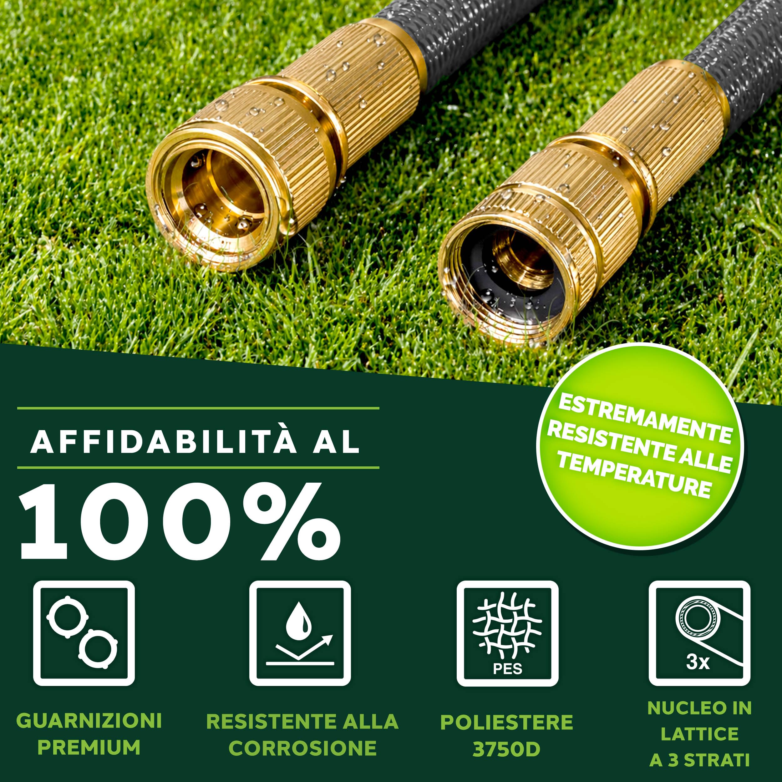 TRESKO Tubo da giardino Espandibile da 22.5M | Materiale in lattice | Ultra Resistente con Pistola da innaffioa 10 funzioni + Raccordo in Ottone