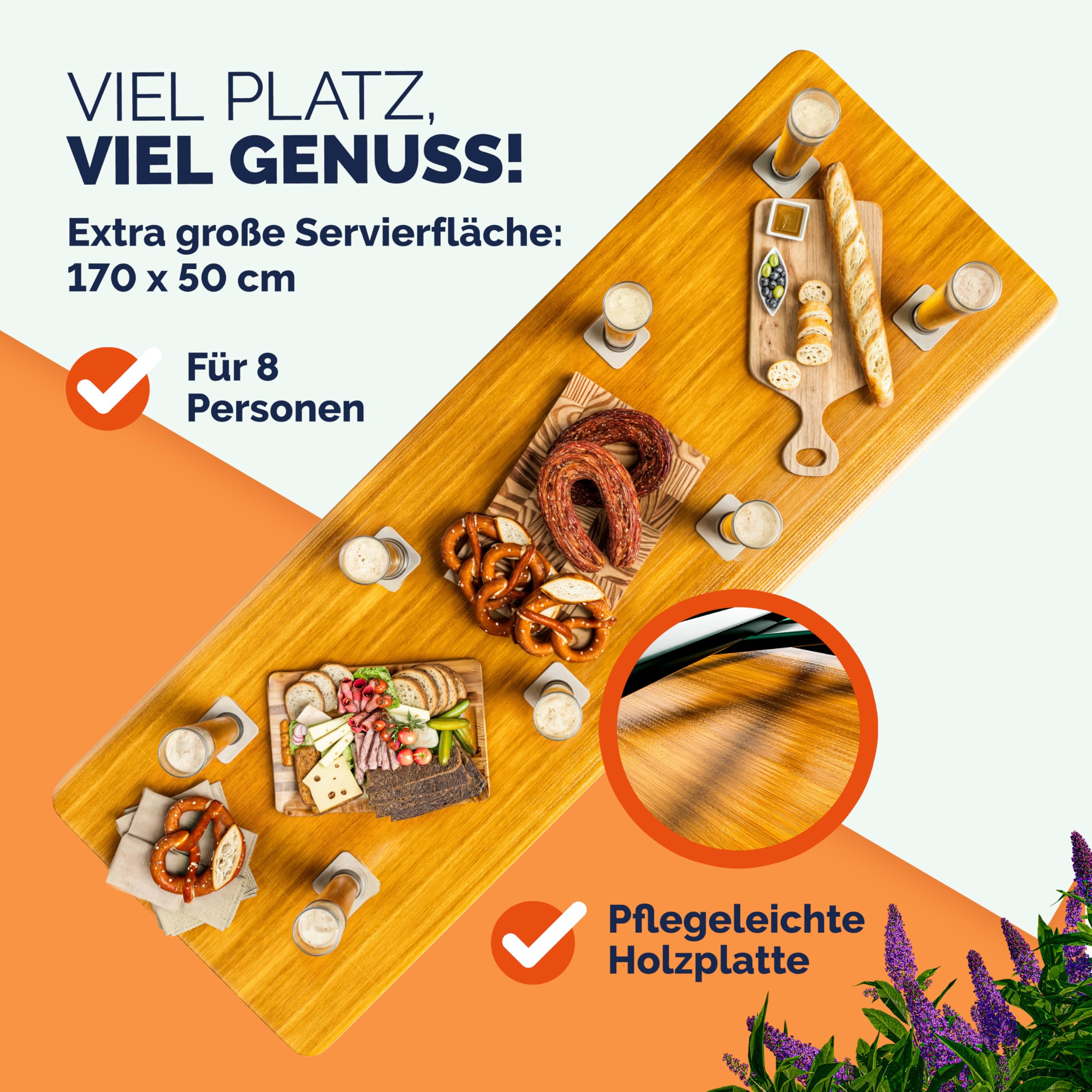 Deuba Bierzelttisch Höhenverstellbar Klappbar Hoch Outdoor Breit Holz XXL Buffettisch 170cm Bierzeltgarnitur Stehtisch Bartisch Partytisch Klapptisch