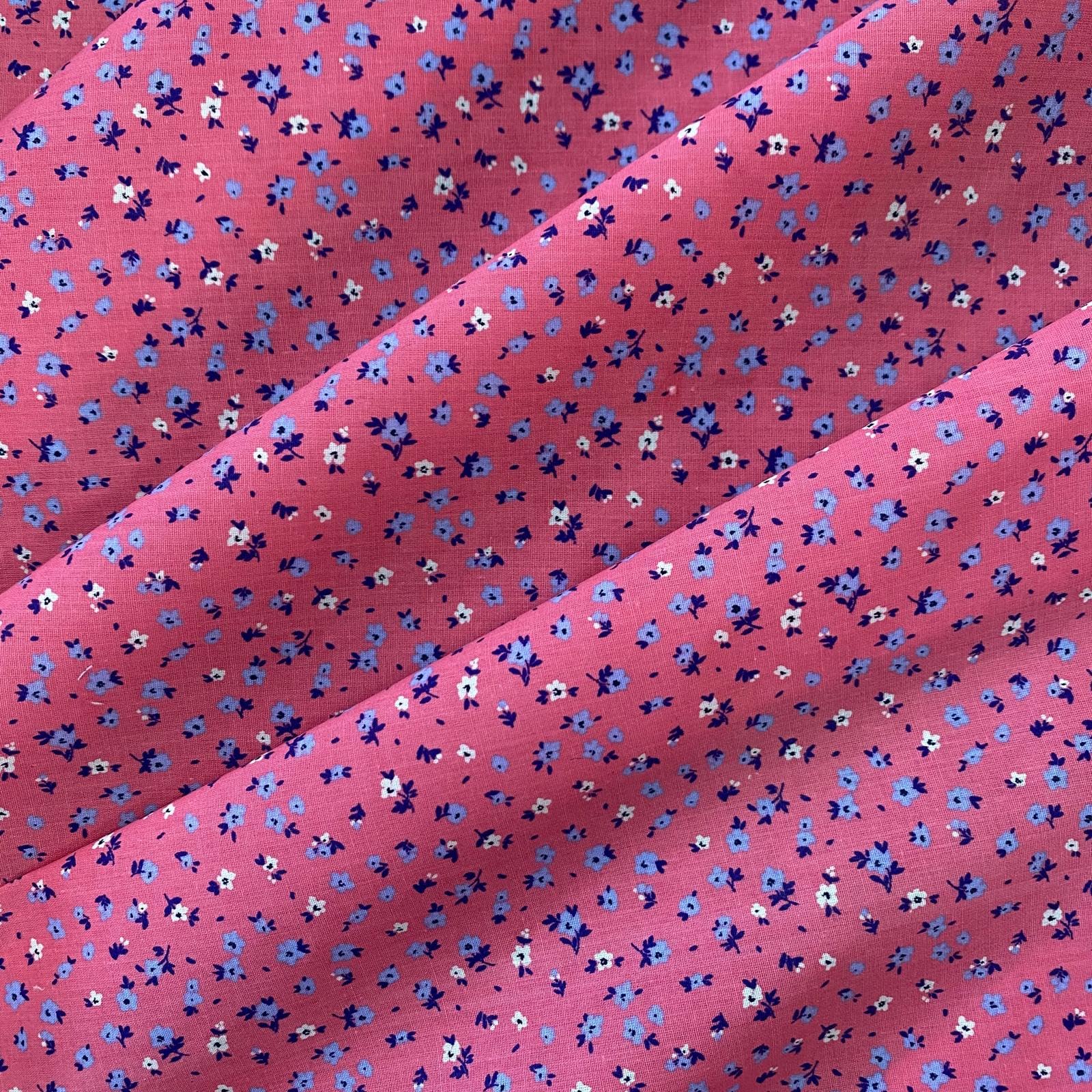 Kayes Textiles Pink Ditsy Floral Print Polycotton Fabric, Small Flowers Pattern, Green Blue (Pink)