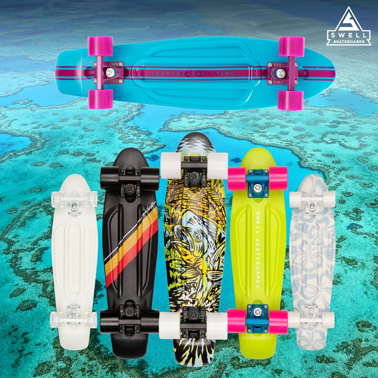 Swell Skateboards 22 inch and 28 Inch Plastic Retro Mini Cruiser Complete Skateboard for Beginners, Boys, Girls, Youths, Teens, Adults, and College Students. : Sports & Outdoors