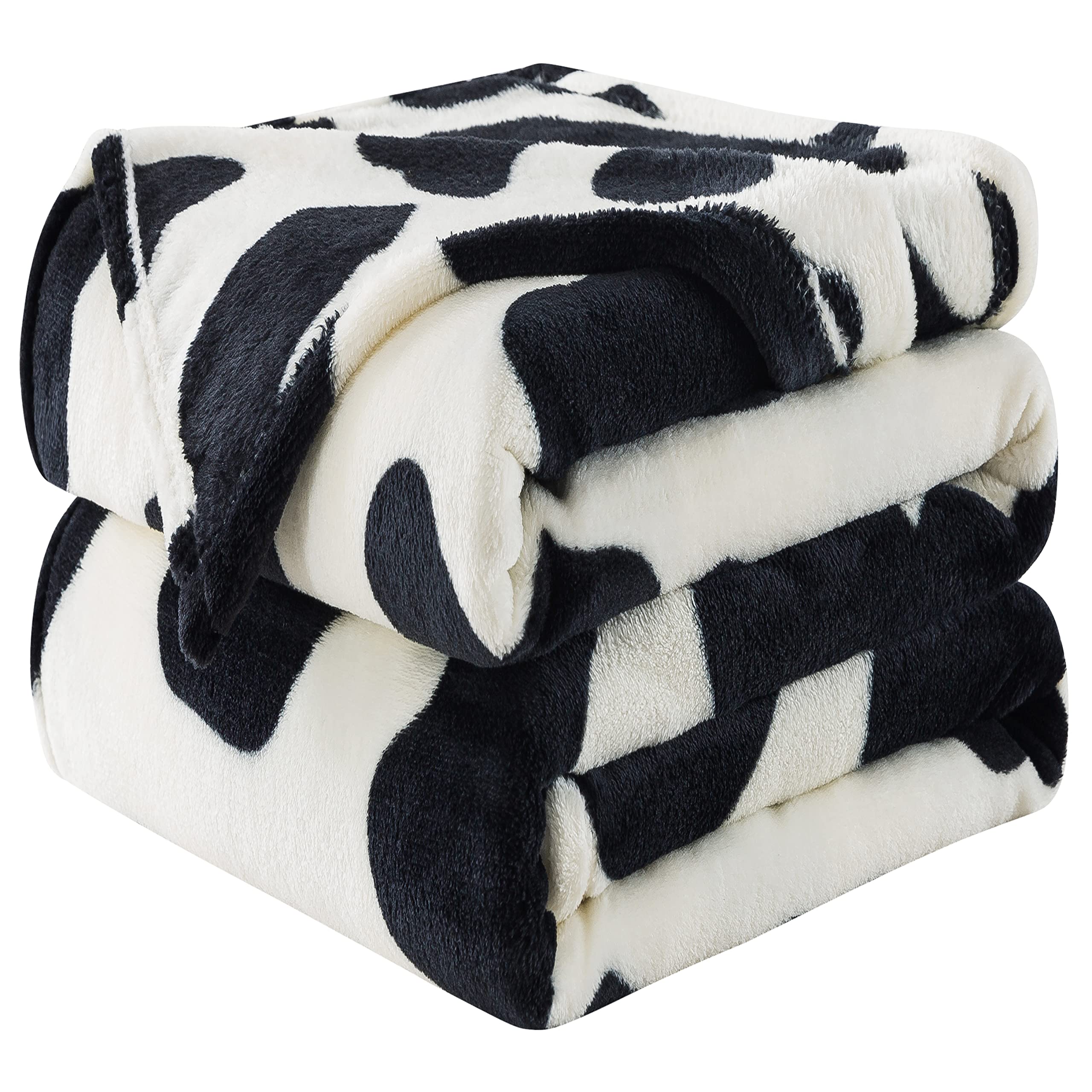 HOZY Flannel Fleece Cow Print Blanket Queen Size - Premium Anti-Static Super Soft Cozy Plush, Lightweight Microfiber Winter Warm Throw Blanket for Couch Sofa Bed 220x240cm