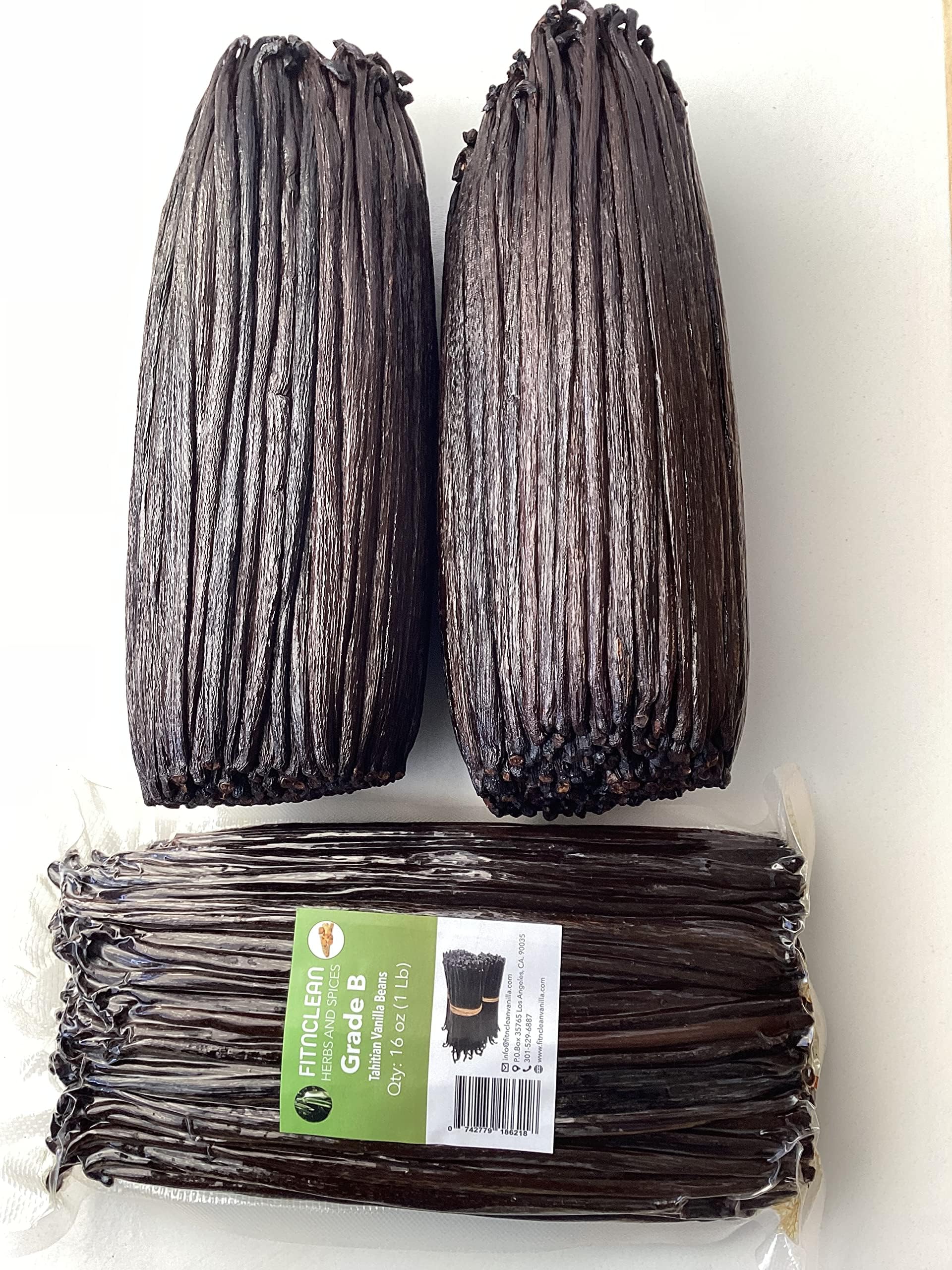 1 Lb Tahitian Grade B Vanilla Beans for Extract and All Things Vanilla| 4"-7" by FITNCLEAN VANILLA for Paste and Baking Whole NON-GMO Bourbon Pods (16 oz)