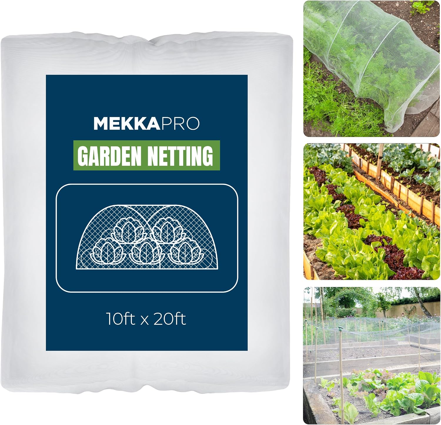 MEKKAPRO XL Garden Netting Pest Barrier, 10ft x 20ft, Mosquito Netting for Garden, Fine Mesh Insect Netting for Garden Protection from Birds and Pests, Customizable Garden Bug Netting Plant Cover