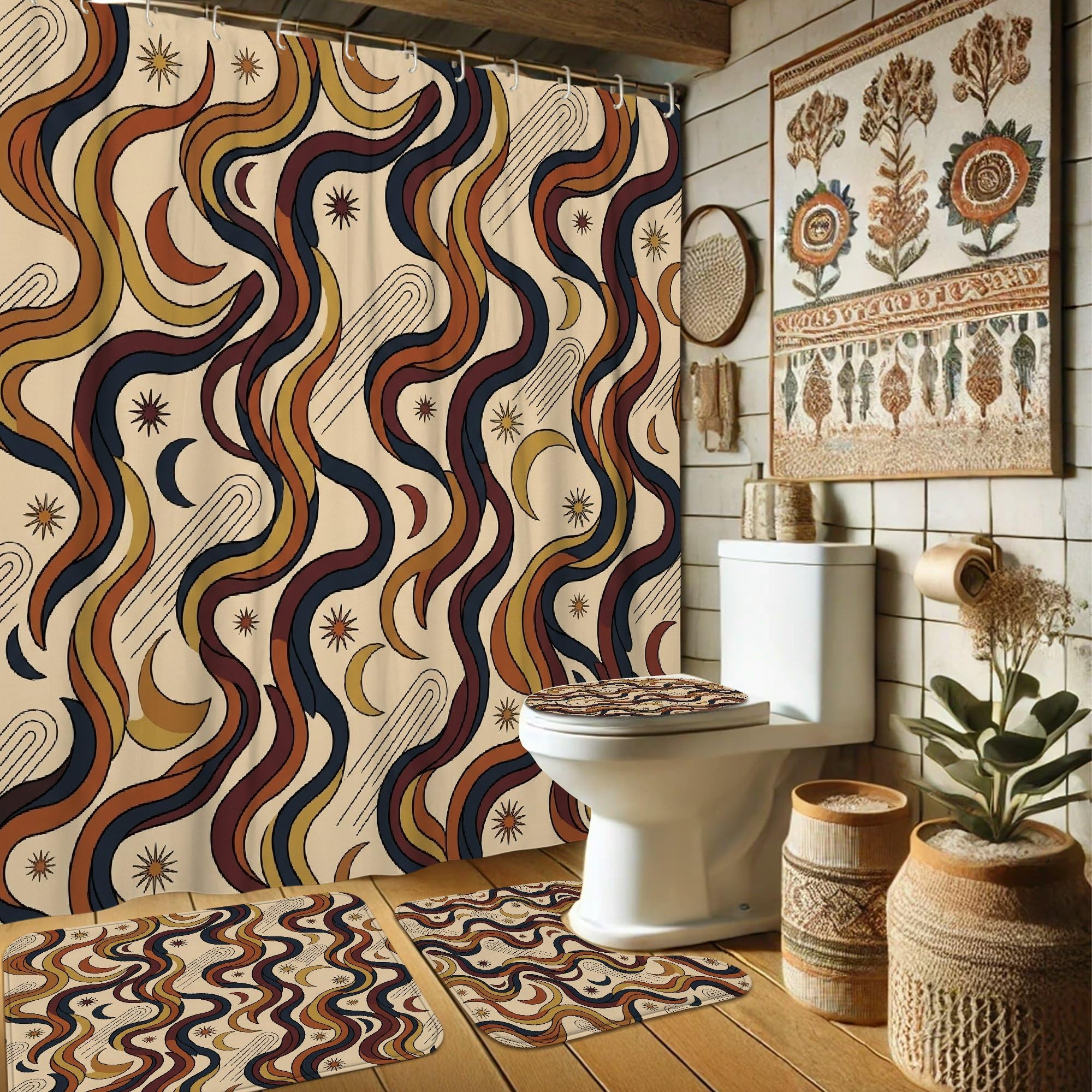 Rideau de douche moderne terracotta en tissu haut de gamme 183cm