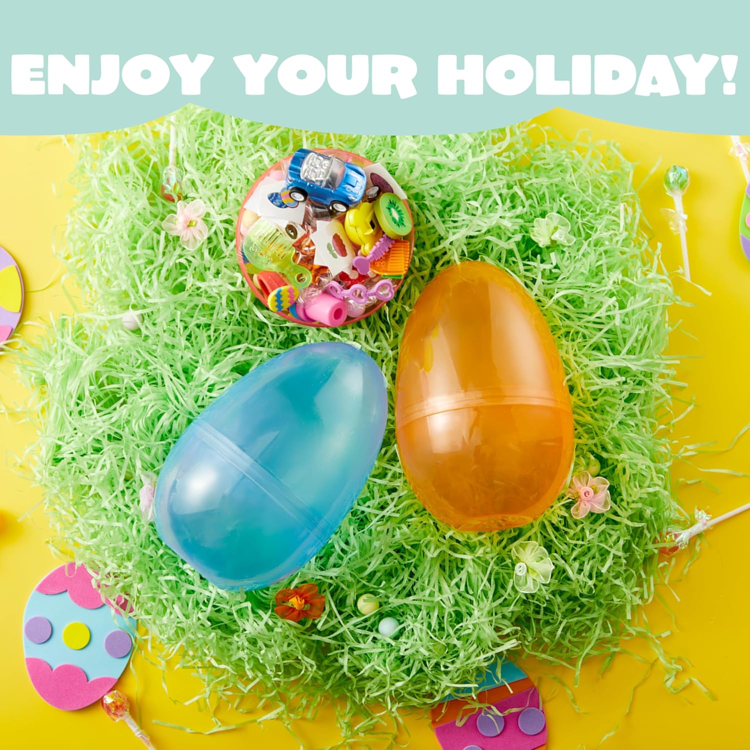 JOYIN 6 Pcs 7" Jumbo Plastic Easter Eggs, Clear 6 Colors Empty Eggs for Filling Treats Easter Party Favor Hunt Basket Stuffers Fillers Classroom Prize Supplies Toy