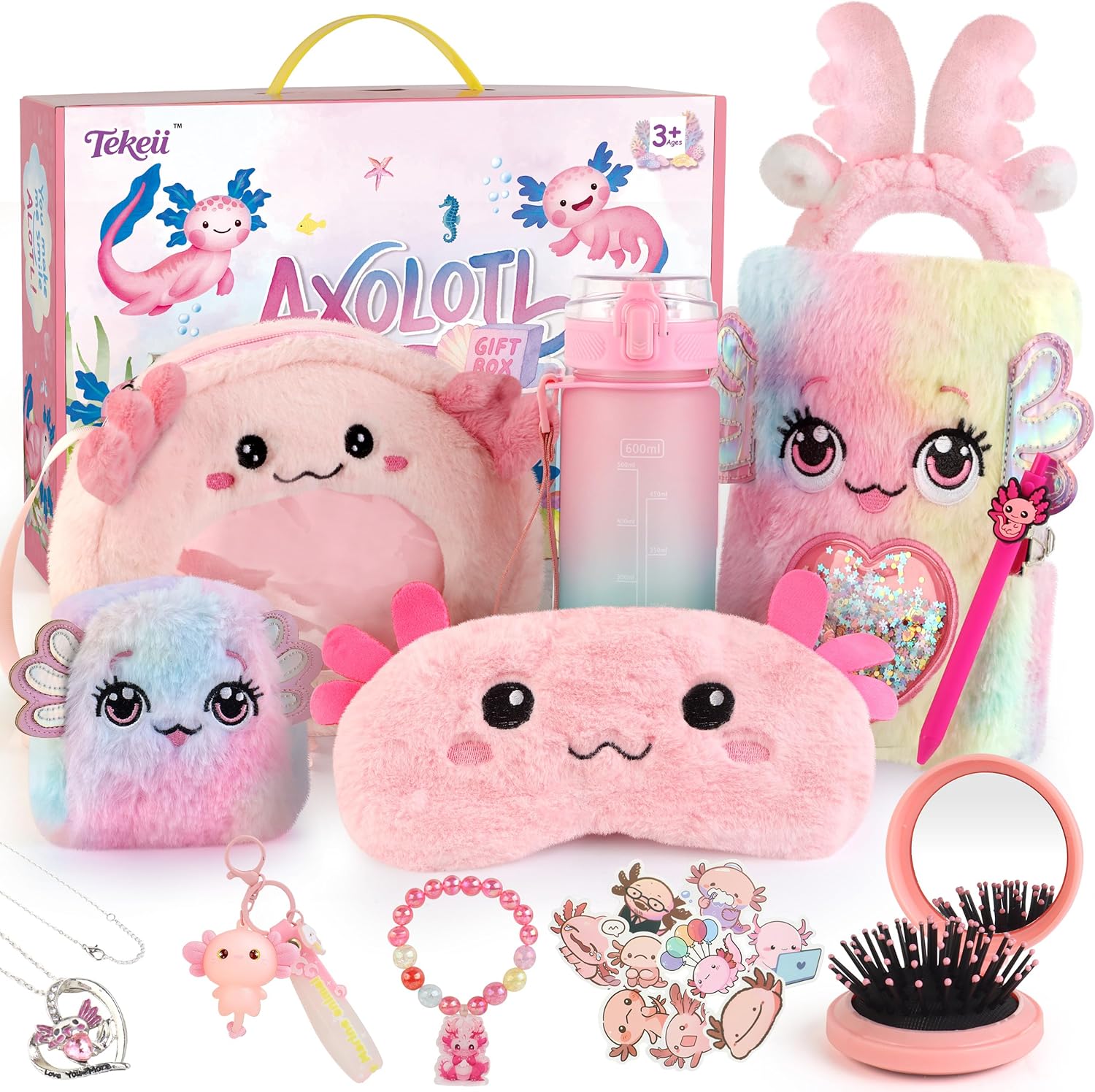Axolotl Gifts for Girls, Axolotl Toys with Fluffy Diary, Sticker, and More Stuff - Gifts for Kids 6-8 Year Old, Christmas Birthday for Girls Age 3 4 5 6 7 8 9 10 Years Old