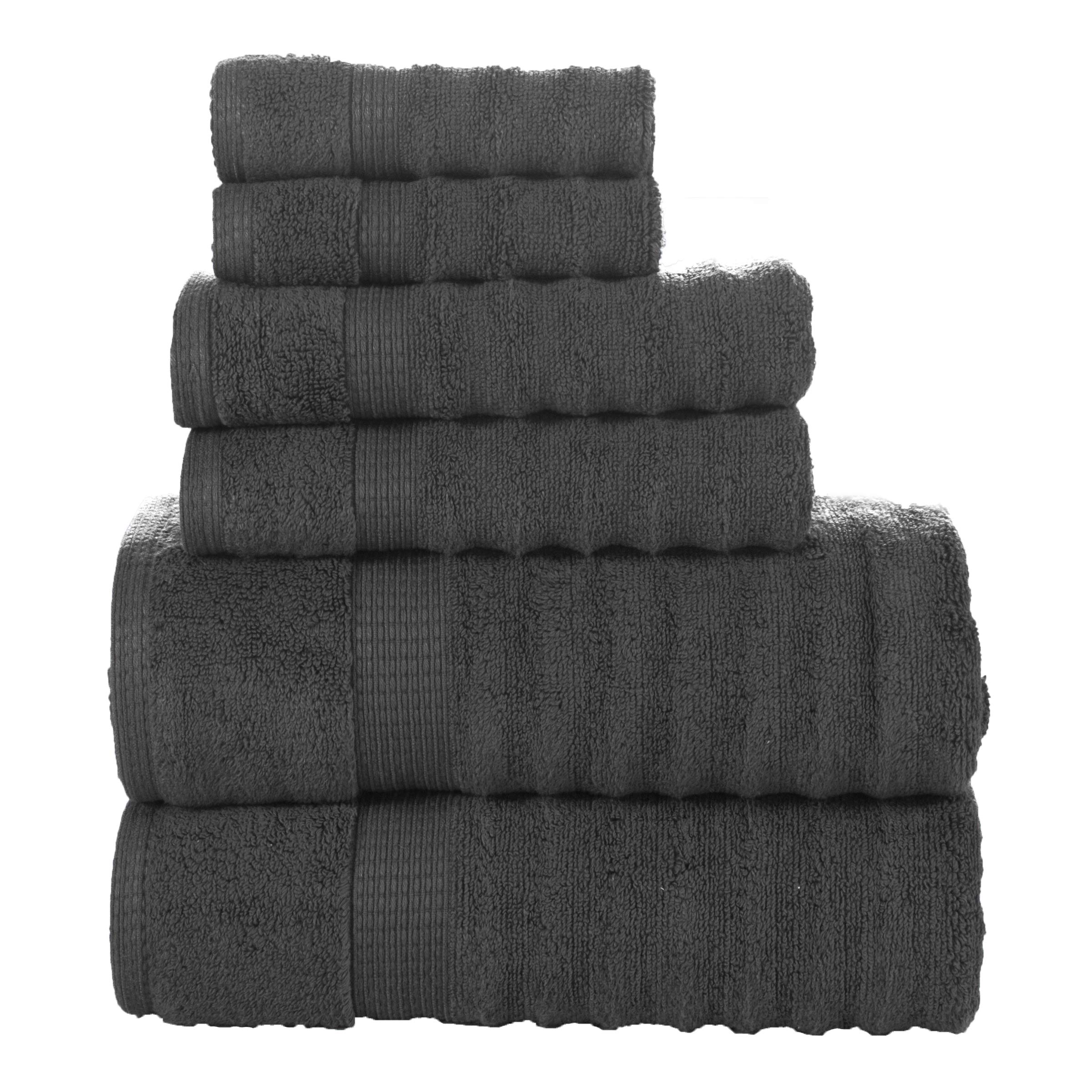 Ribbed Grey Bath Towels - 100% Cotton Bath Towel Set, Zero Twist, Soft Textured Bathroom Towels Set, Quick Dry, Luxury Towels, 2 Bath Towels, 2 Hand Towels, 2 Wash Cloths for Body & Face - 6 Piece Set