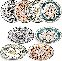 Vista 2 de Foraineam 8 platos de ensalada, platos de postre florales de porcelana de 8.5 pulgadas, coloridos juegos de platos redondos para almuerzo, ensalada