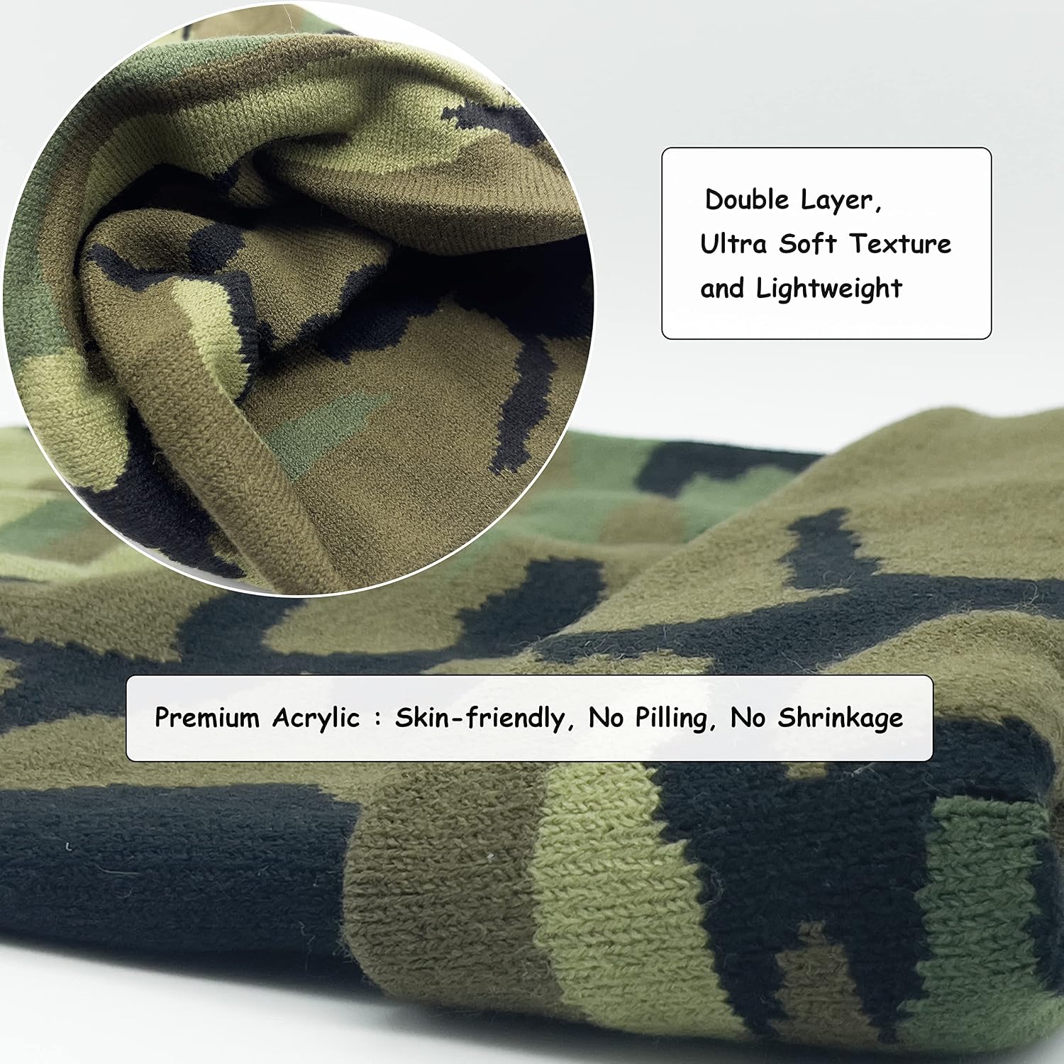 Unisex Knit Soft Warm Cuffed Beanie Hat Winter Camo Hats for Men Women