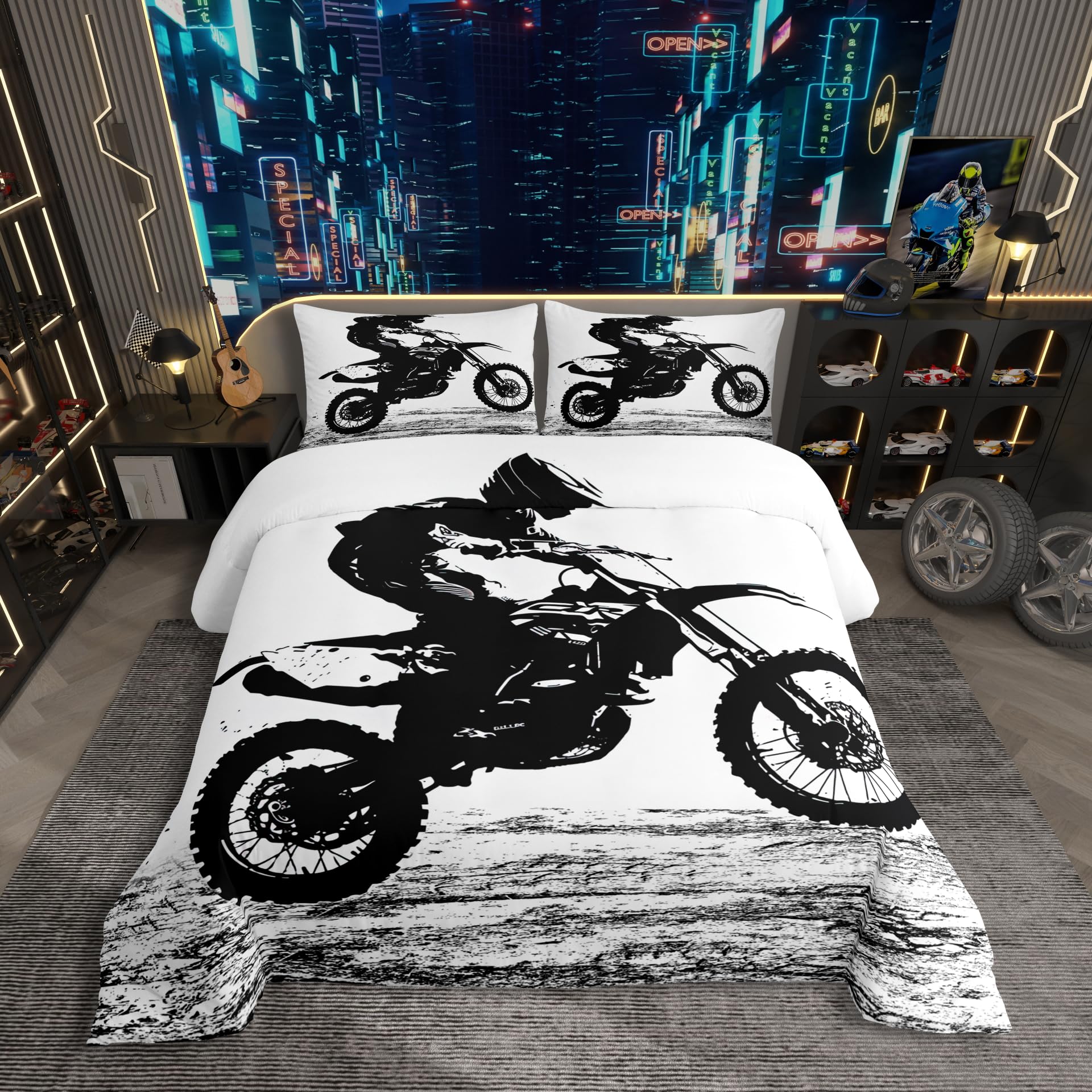 Housse de couette motocross 135x200 parure de lit ado garçon et fille pour chambre moderne