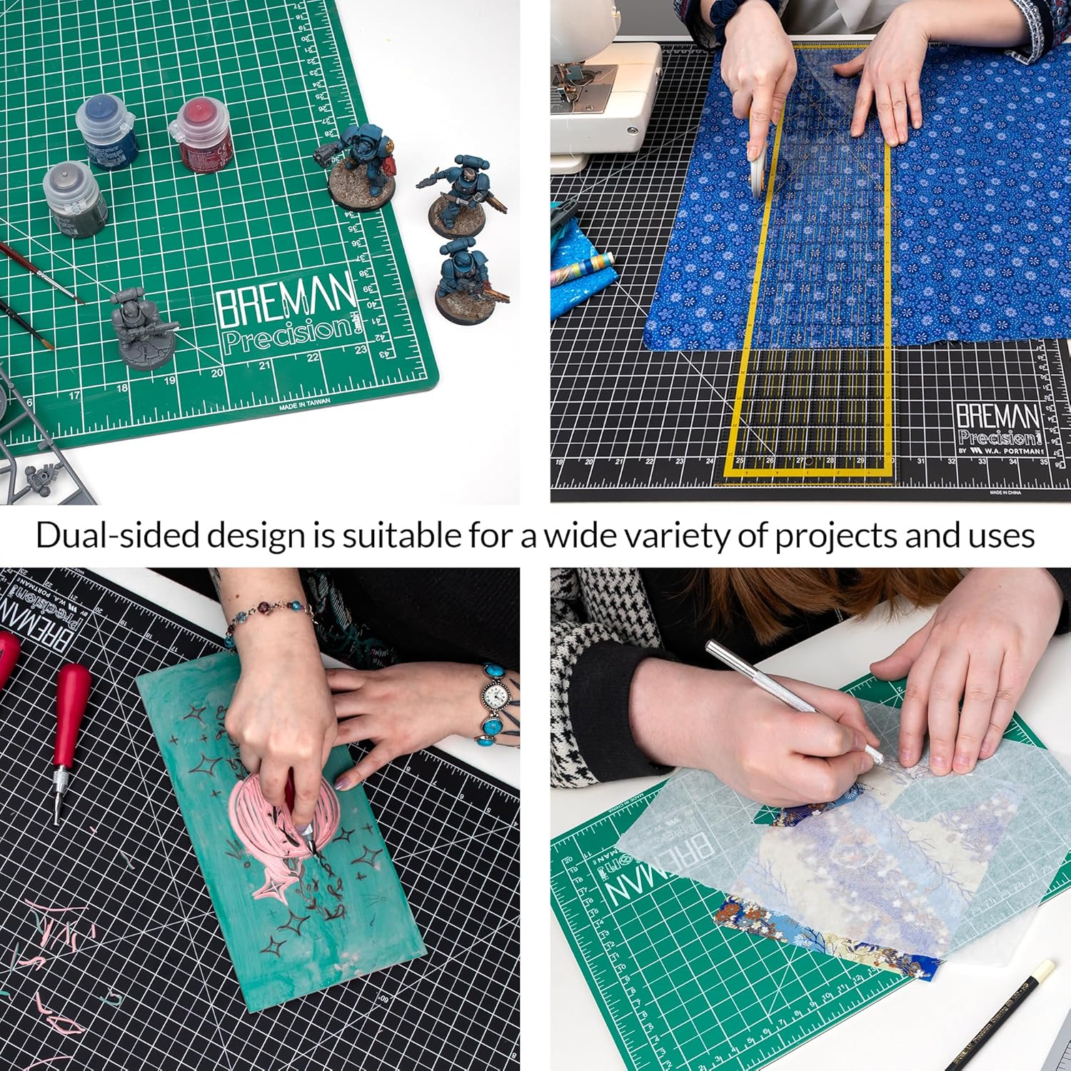 Breman Precision 24x36 Inch Self Healing Cutting Mat – 2-Sided 5-Ply PVC Green/Black Cutting Mats for Crafts, Sewing, Quilting & DIY Projects with Durable Non-Slip Surface & Precise Grid Lines
