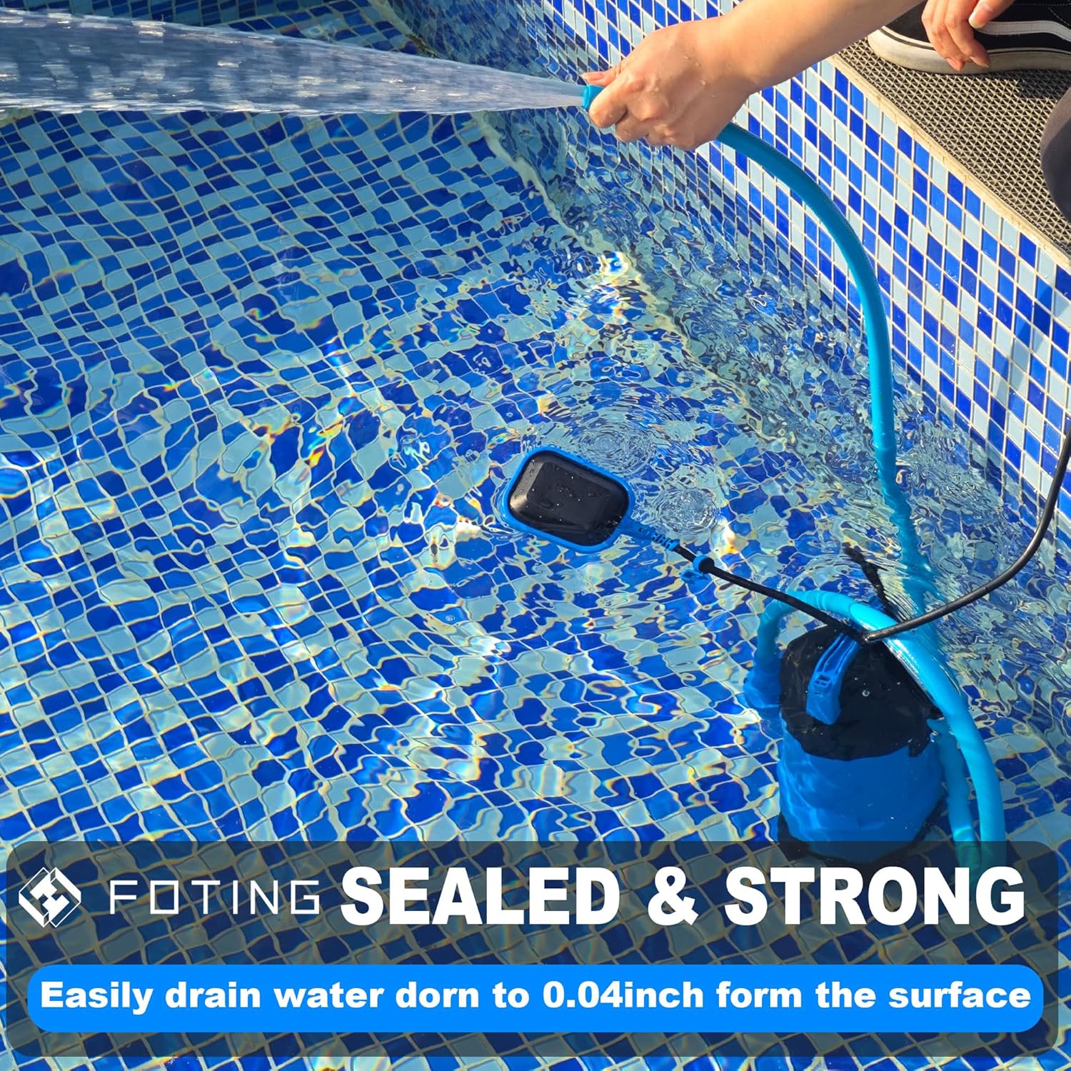 FOTING Sump Pump with 50FT Pool Backwash Hose 1-1/2 lN, 1Hp clean/Dirty submersible Water Pump, 4900GPH Utility Pump