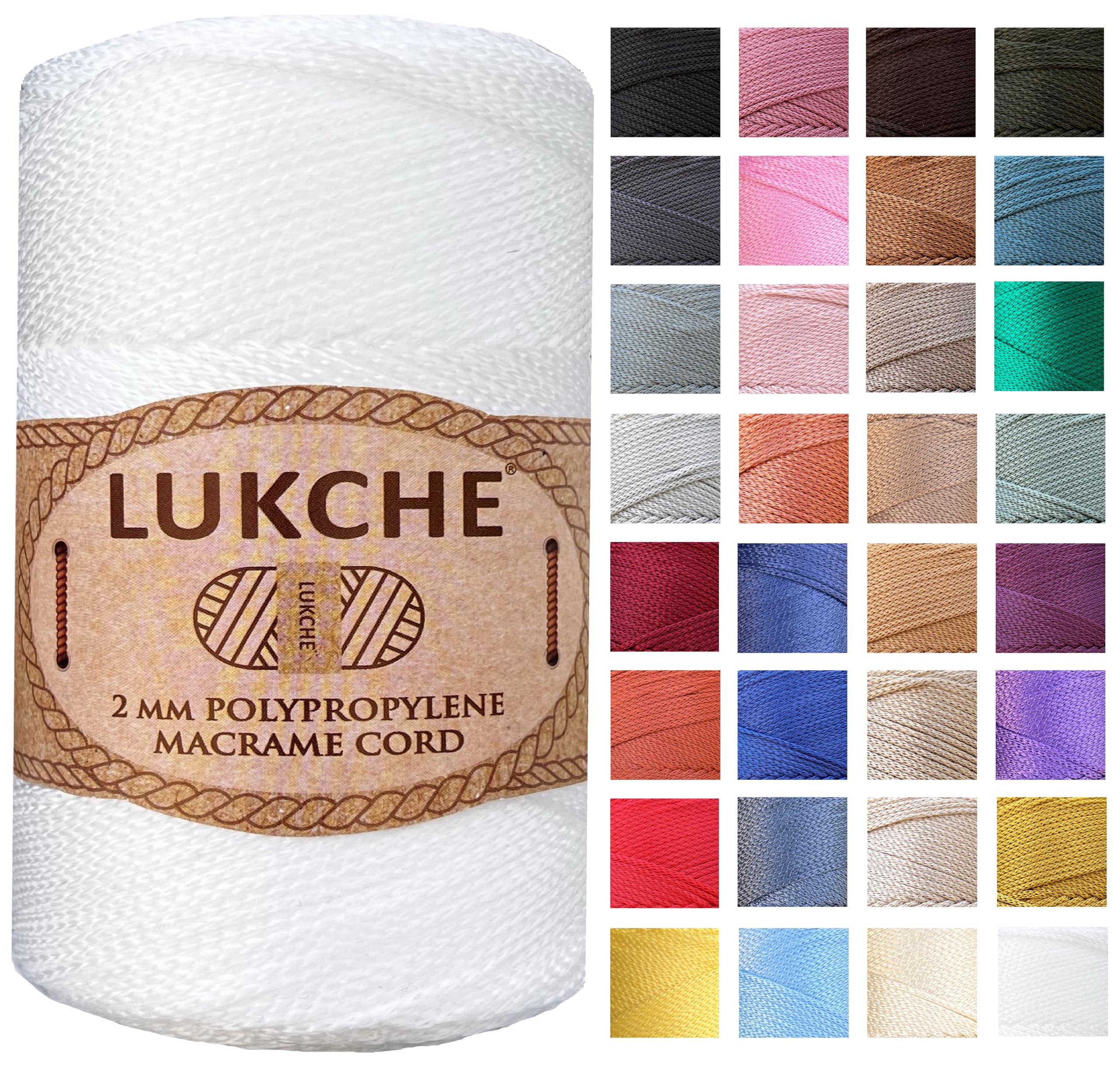 Cordon macramé 2mm fil blanc polypropylène pour crochet et tapis
