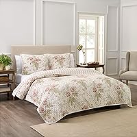 Vista 50 de Waverly Maldives - Juego de edredón de 3 piezas, tamaño matrimonial/queen, ropa de cama de percal de poliéster ligero en porcelana