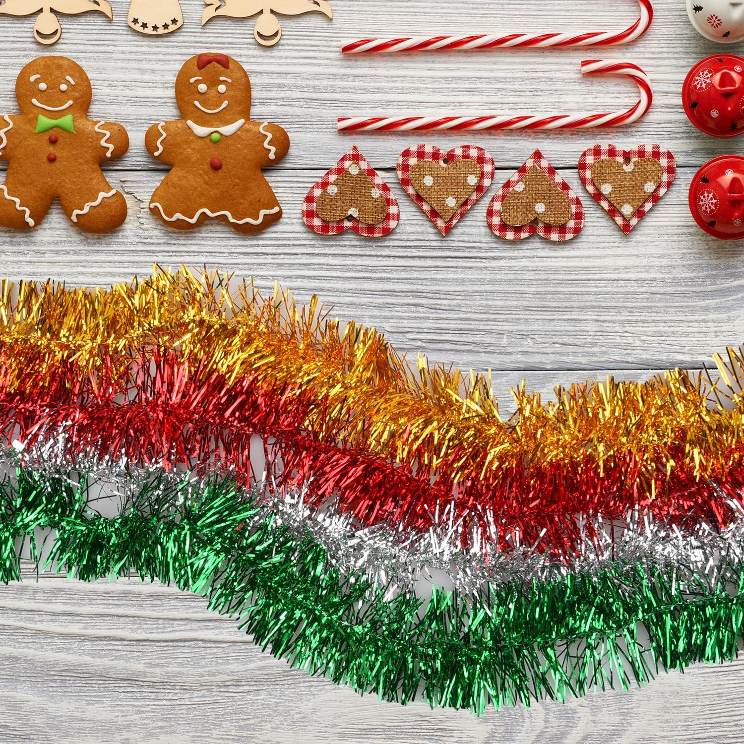 Guirnalda de espumillón para Navidad, Guirnalda De Oropel Navideño Metálico Rojo Verde Oro Plata Tinse