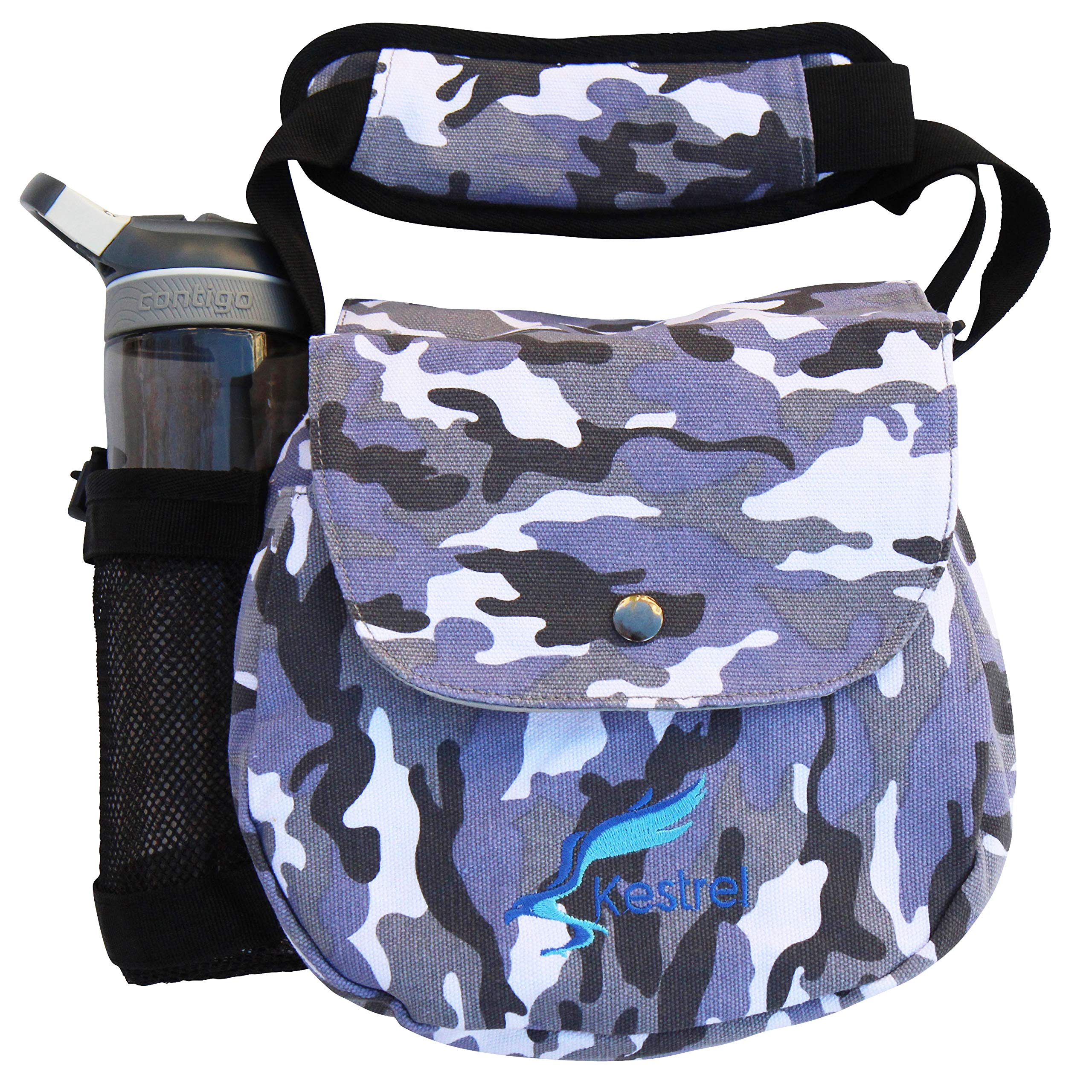 Kestrel Disc Golf bag | Fits 12 dischi + bottiglia | dischi giocatori di golf per principianti e avanzati | estremamente resistente tela | frisbee Disc Golf set borsa | sacca da golf, Gray Camo