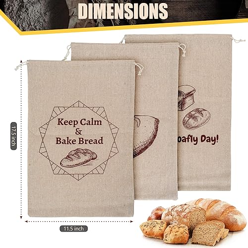 Miniatura 4 de Bolsas de pan de lino, bolsas para panes caseros, paquete de 3 bolsas de lino reutilizables para masa madre, almacenamiento natural para panes