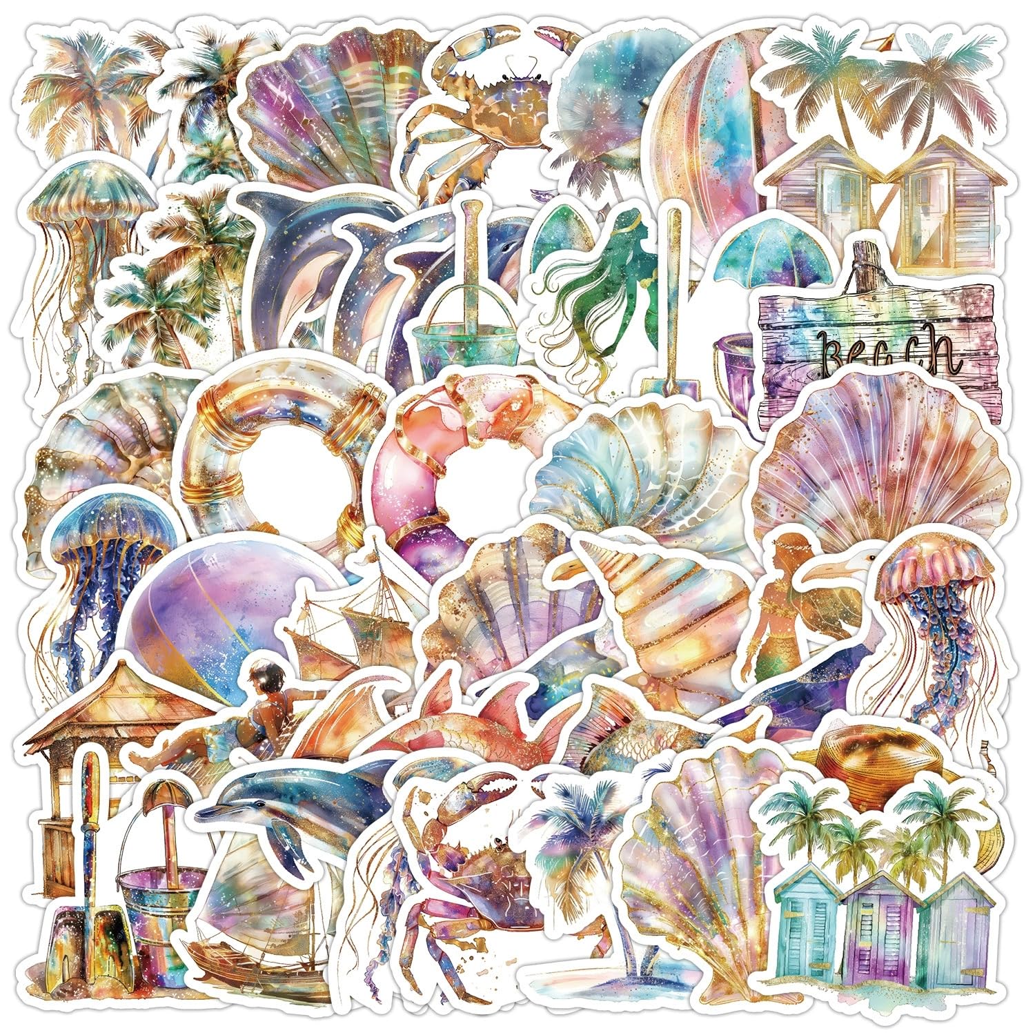 50 Pcs Beach Vinyl Stickers,Sea Graffiti Stickers,Vinyl Waterproof Sticker for Kids Teens Girls,for Phone Laptop Bottles Skateboard Computer Phone Luggage Guitar Gifts Sticker