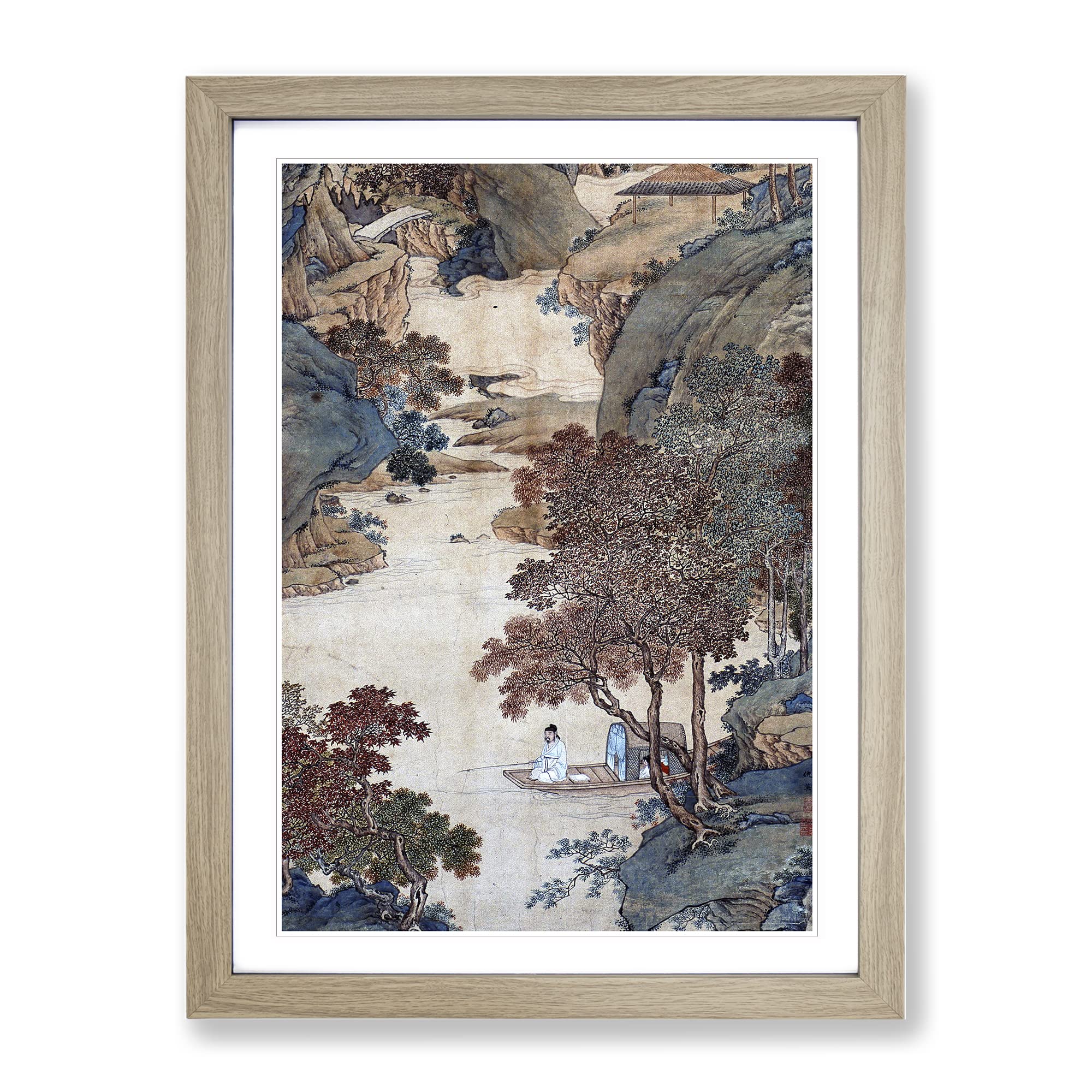 Fishing Under Gum Trees By Qiu Ying Asian Japanese Framed Wall Art Print