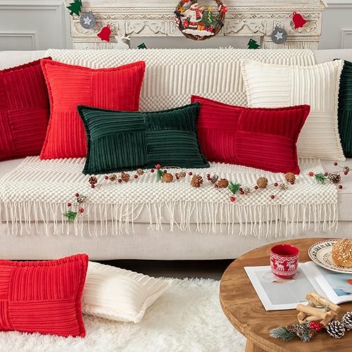 Miniatura 6 de UGASA - Juego de 2 fundas de almohada de pana súper suaves con textura de rayas de Navidad, fundas de cojín decorativas con costado ancho para casa