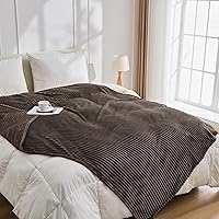 Vista 4 de Bnuitland - Manta de franela marrón con funda de almacenamiento, 300 GSM, manta de sofá súper suave con patrón de rayas de forro polar para bebés