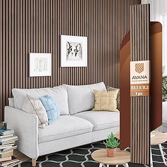 Avana Modern Acoustic Wood Wall Panels – 93.2x11.25 Inch Panels – Fits 94x12 Layout – Walnut Acoustic Panels 1 PC – Wall Panels For Interior Wall Decor For Homes, Offices – Durable Wood Panel For Wall