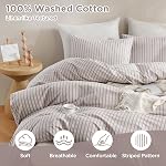 ATsense 100% Washed Cotton Striped Duvet Cover, Queen Comforter Cover Set | 3 PCS Brown & White Super Soft Comfortable and Breathable Skin-friendly Like Linen with Hidden Zipper Closure