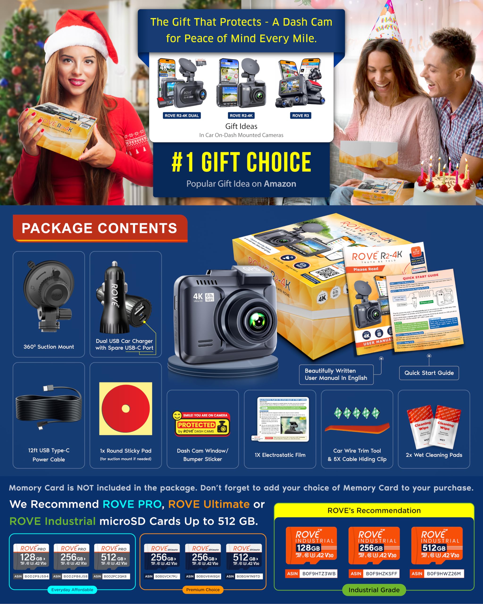 ROVE R2-4K kamera samochodowa WiFi GPS kamera samochodowa Ultra HD 2160p w samochodzie DVR rejestrator kamery z szerokim kątem 150°, super noktowizor, czujnik G, nastrój parkowania, poklatkowy