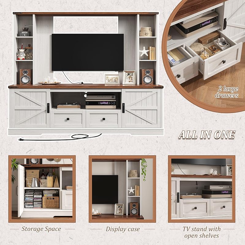 EnHomee Farmhouse Entertainment Center for 60" TV with LED & Power Outlets image 5