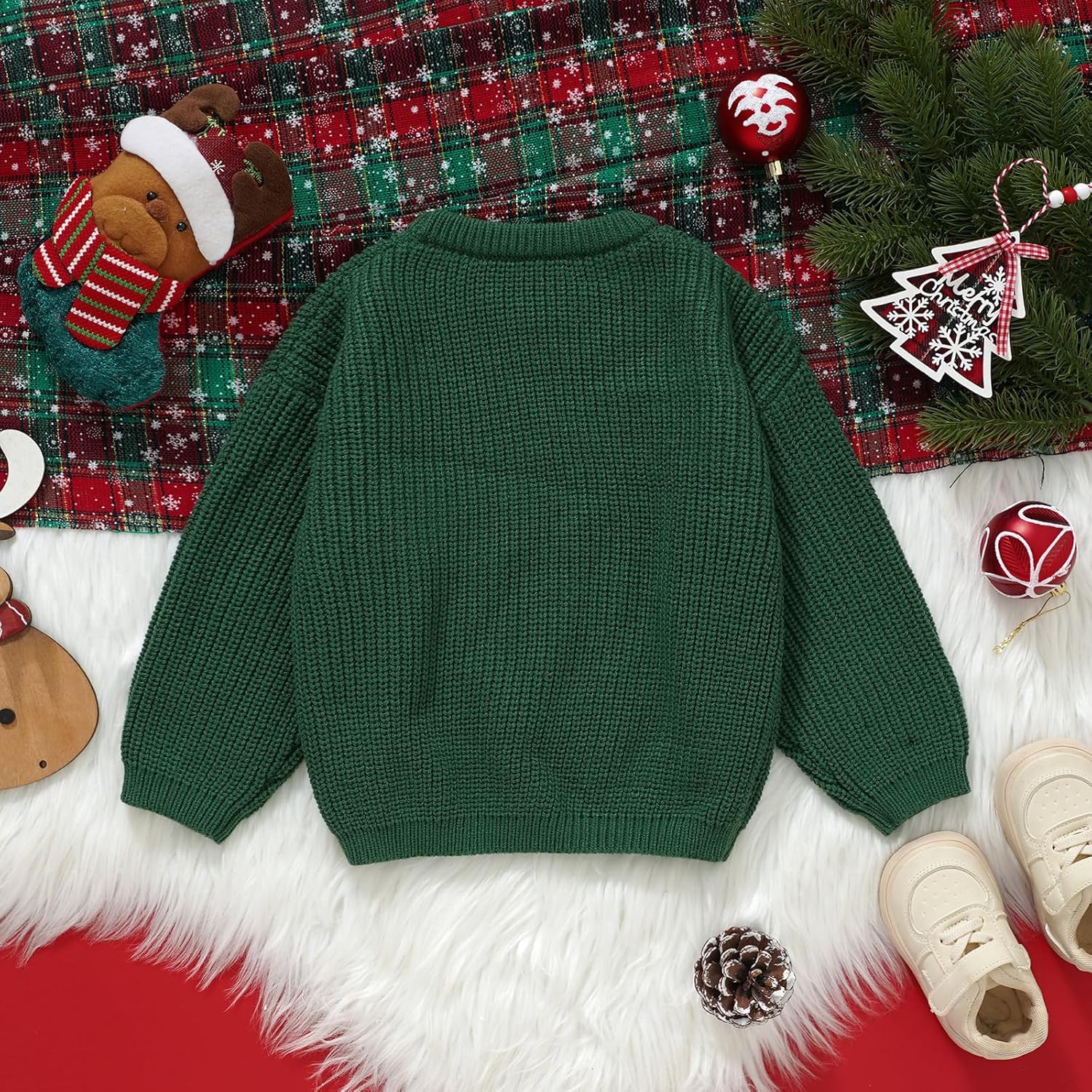 Toddler Girl/Boy Christmas Sweater Merry Hand Embroidered Sweater Candy Canes Knitted Pullover - Image 5